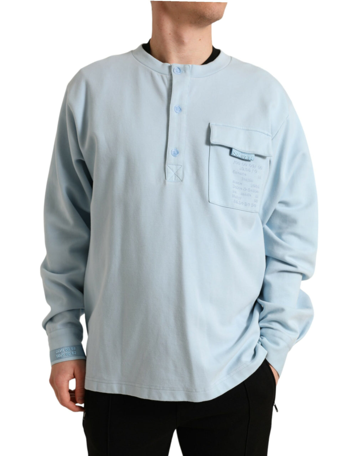 New Dolce & Gabbana Light Blue Cotton Buttoned Pullover Sweater