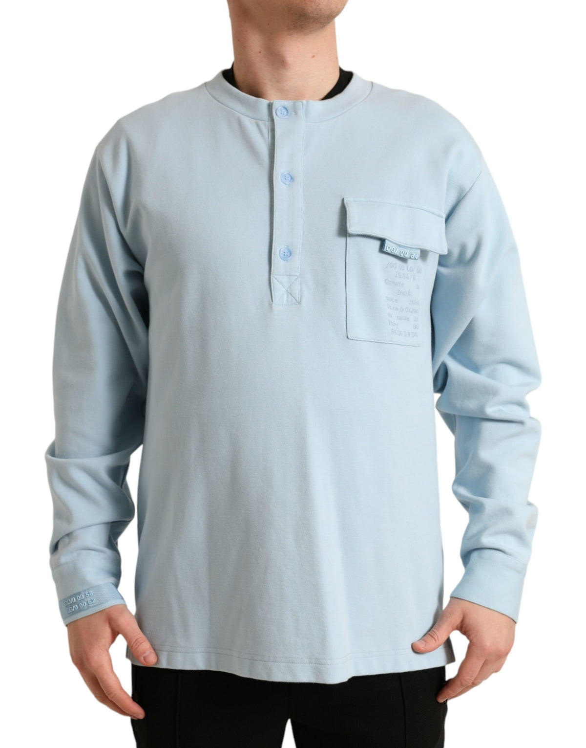 New Dolce & Gabbana Light Blue Cotton Buttoned Pullover Sweater