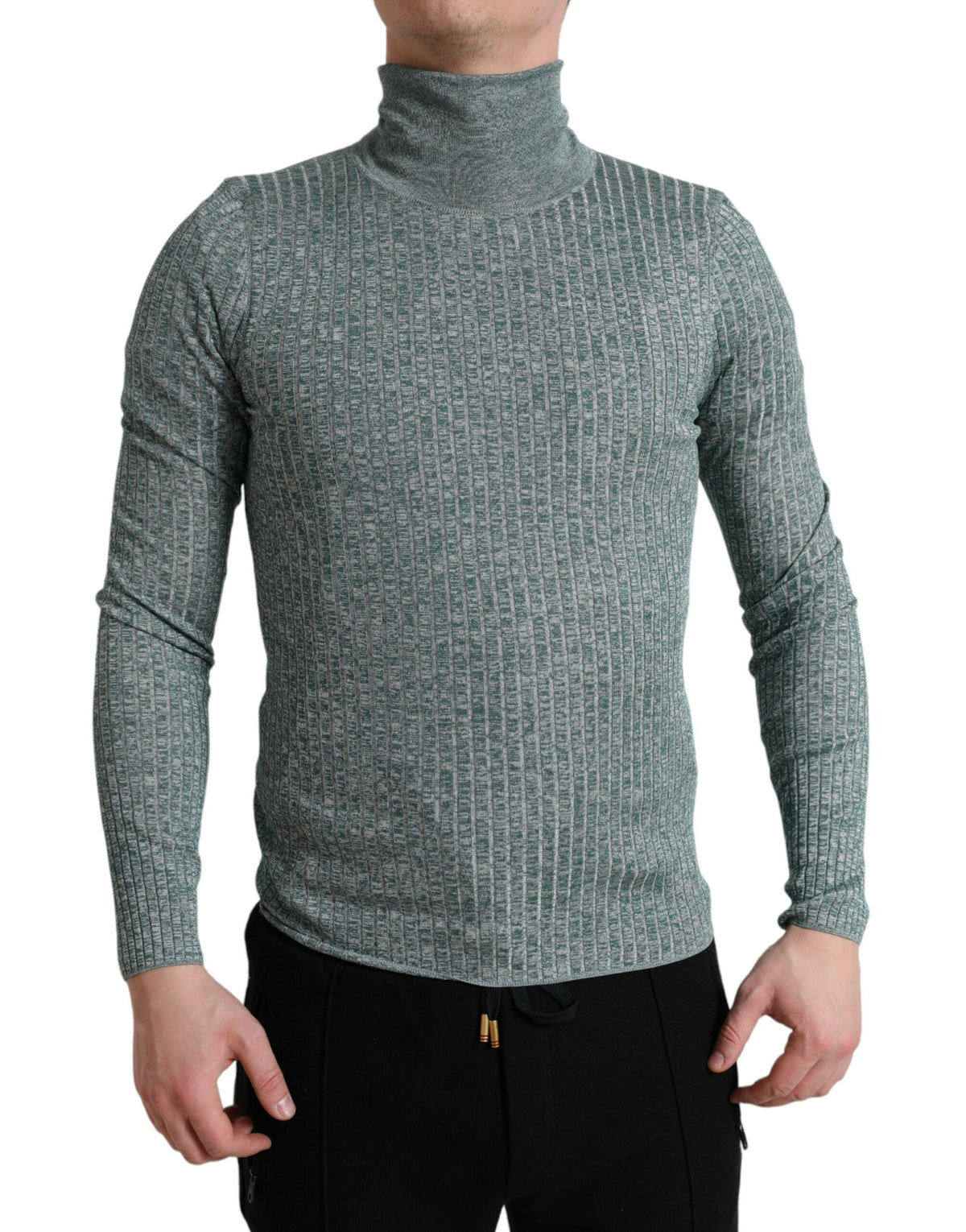 New Dolce & Gabbana Green Turtleneck Pullover Sweater