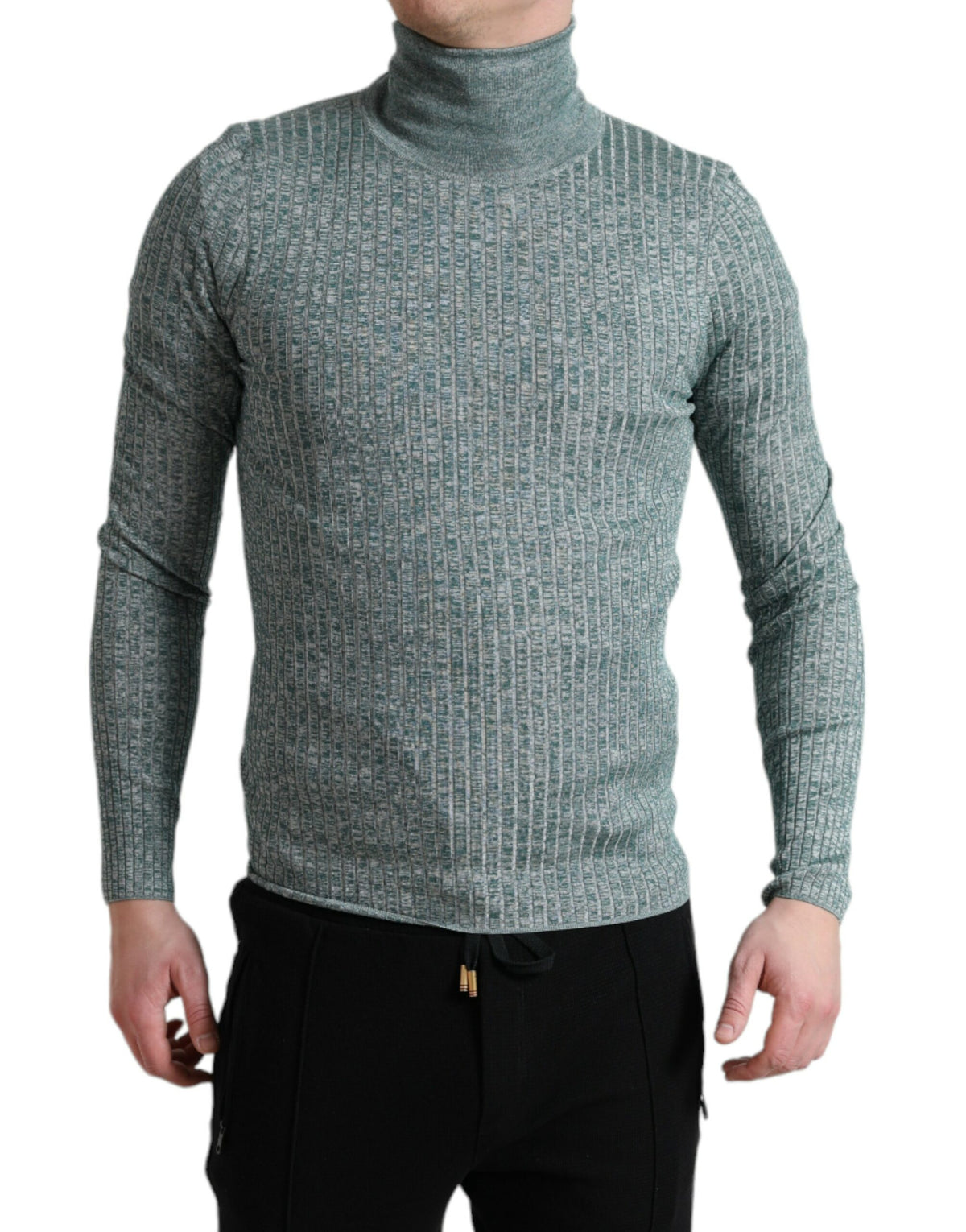 New Dolce & Gabbana Green Turtleneck Pullover Sweater