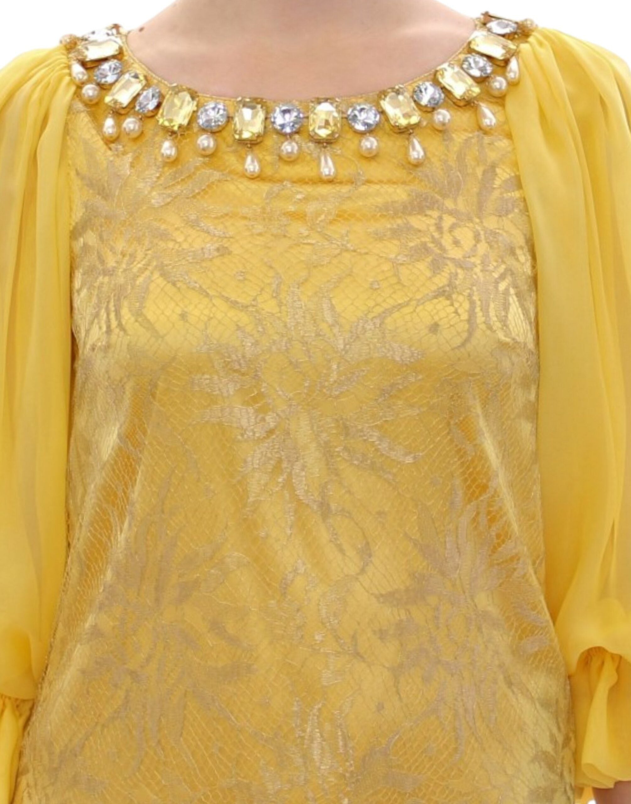 Dolce & Gabbana Yellow lace crystal mini dress - PreLoved & Luxe