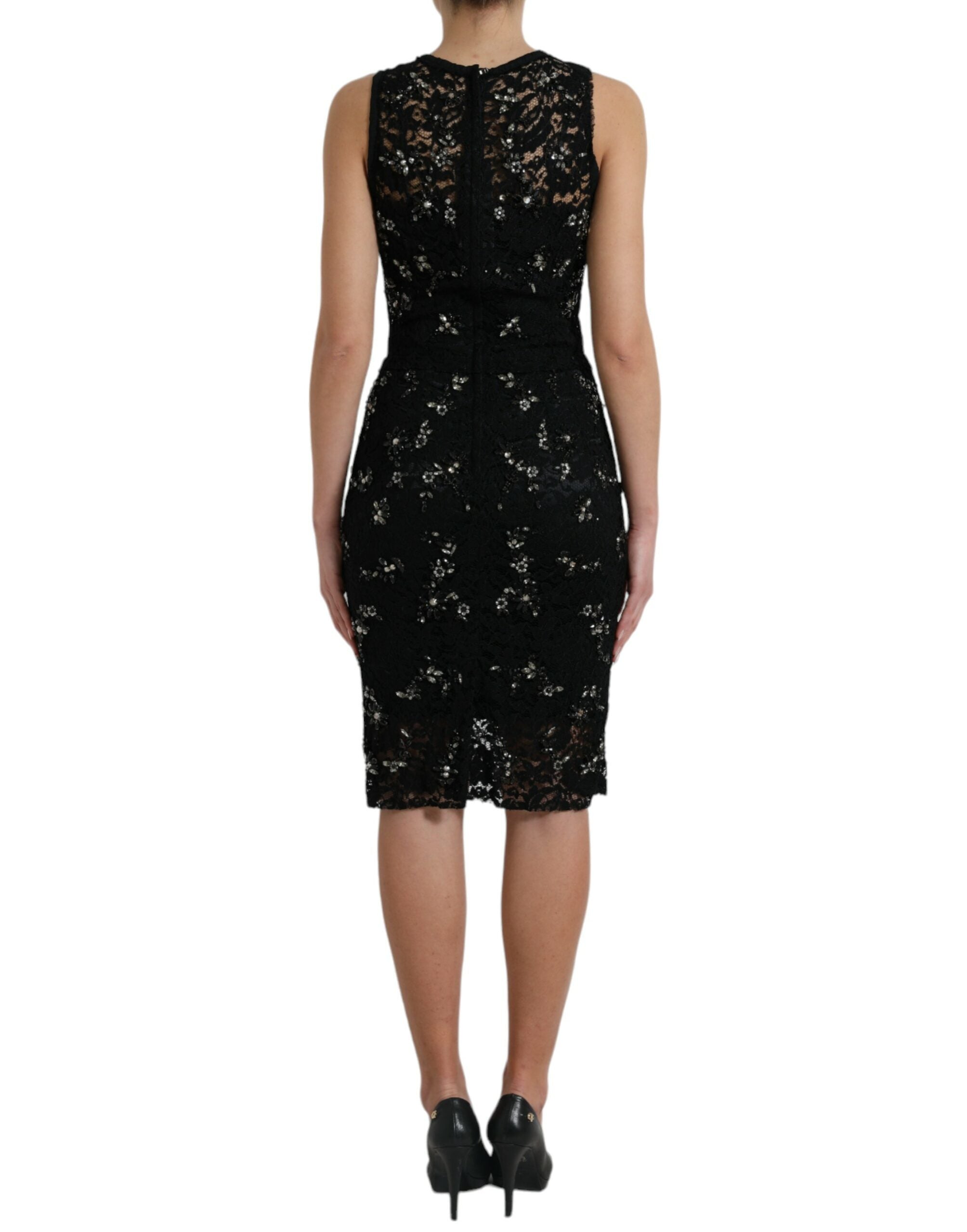 Dolce & Gabbana Black Floral Lace Crystal Sheath Dress - PreLoved & Luxe