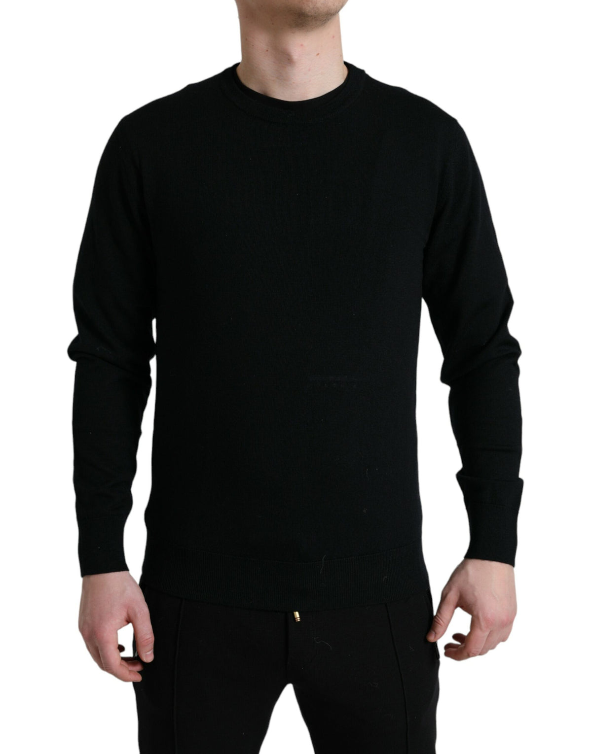 New Dolce & Gabbana Black Wool Round Neck Pullover Sweater