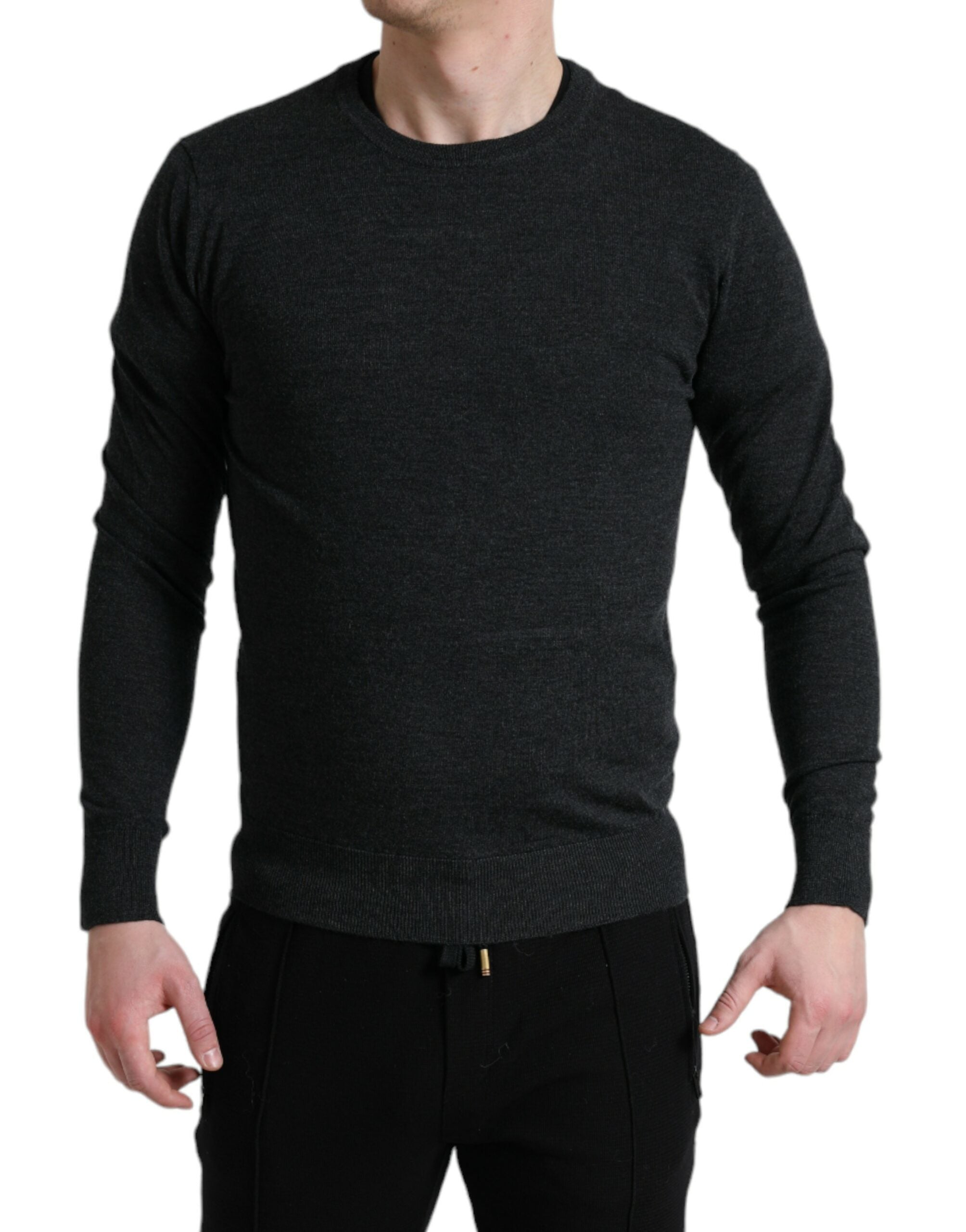 New Dolce & Gabbana Gray Wool Round Neck Pullover Sweater
