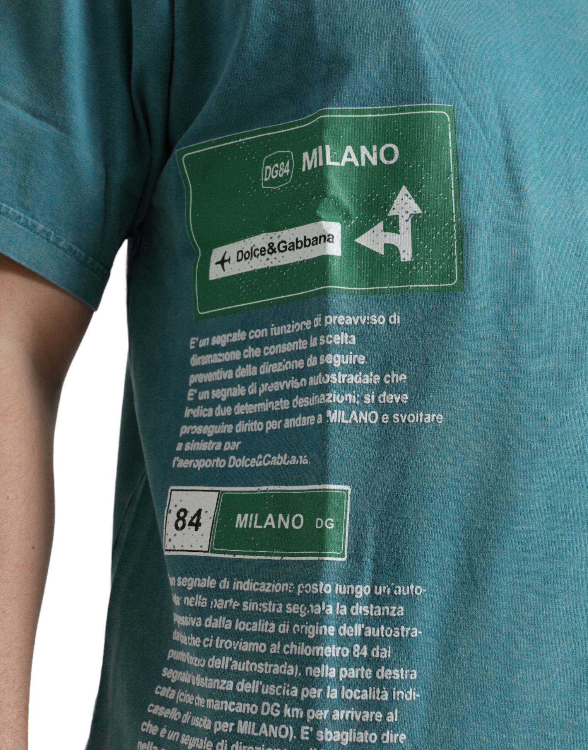 New Dolce & Gabbana Blue Cotton Milano Street Round Neck T-shirt