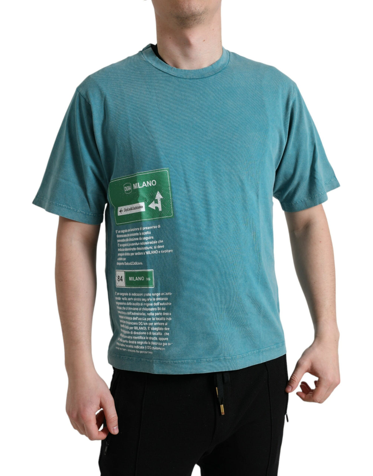 New Dolce & Gabbana Blue Cotton Milano Street Round Neck T-shirt