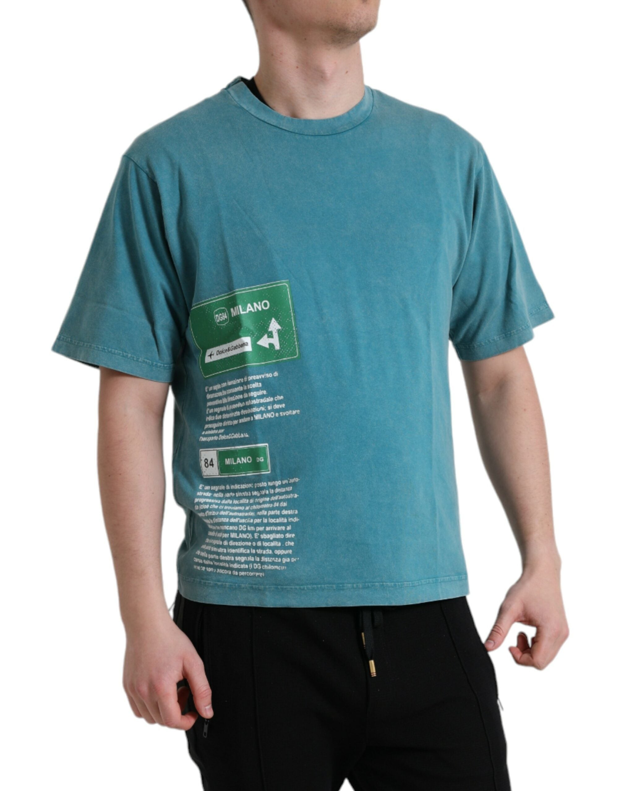 New Dolce & Gabbana Blue Cotton Milano Street Round Neck T-shirt