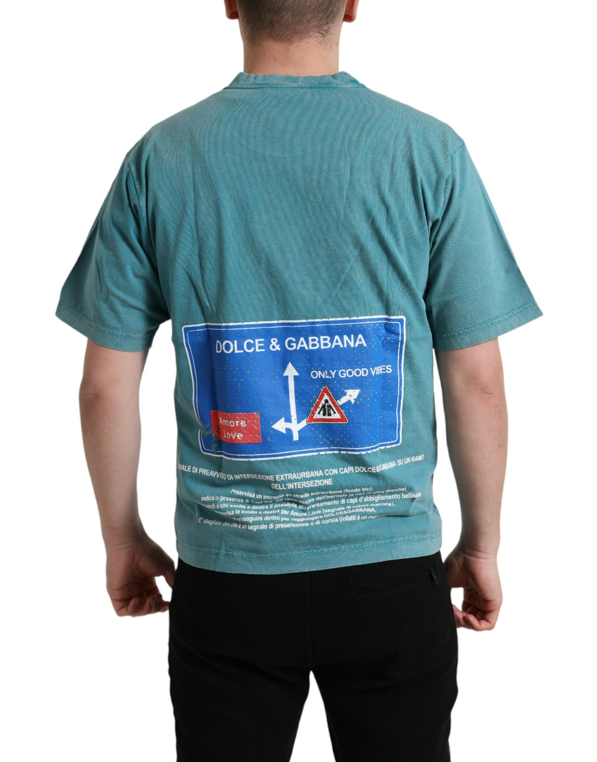 New Dolce & Gabbana Blue Cotton Milano Street Round Neck T-shirt