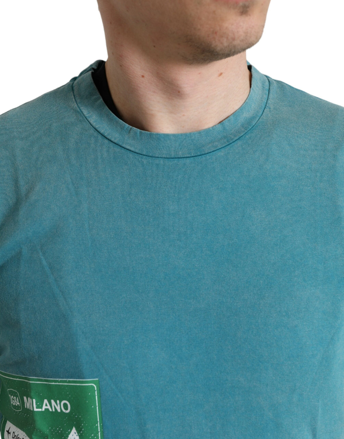 New Dolce & Gabbana Blue Cotton Milano Street Round Neck T-shirt