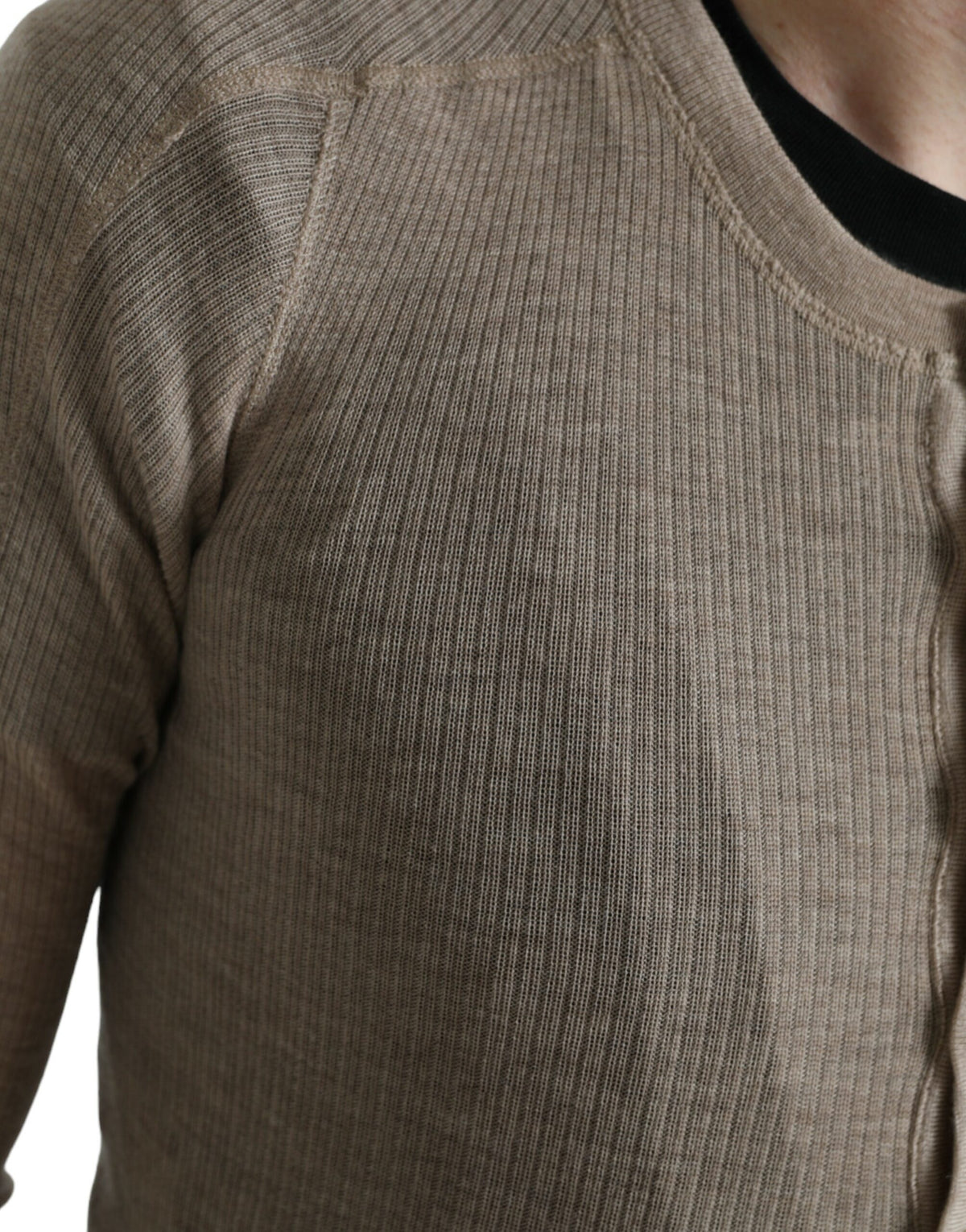 New Dolce & Gabbana Henley Pullover Beige Cashmere Sweater