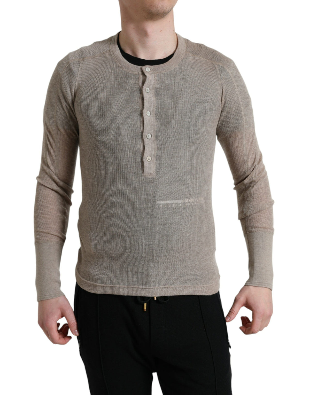 New Dolce & Gabbana Henley Pullover Beige Cashmere Sweater