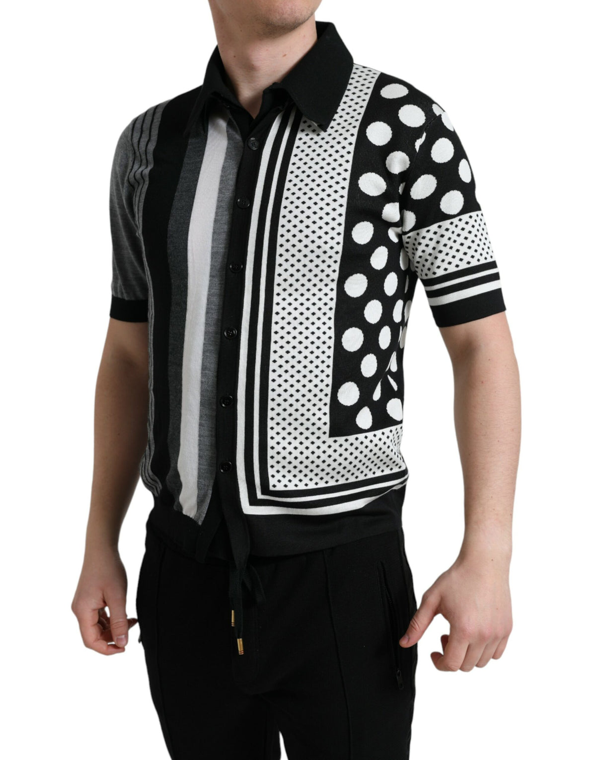 New Dolce & Gabbana Black White Jumper Cardigan Polo Sweater