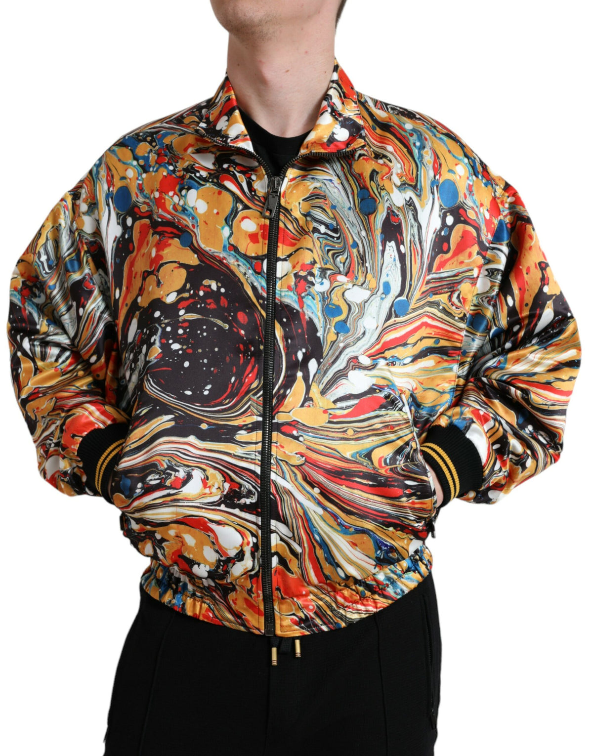 New Dolce & Gabbana Multicolor Abstract Polyester Bomber Jacket