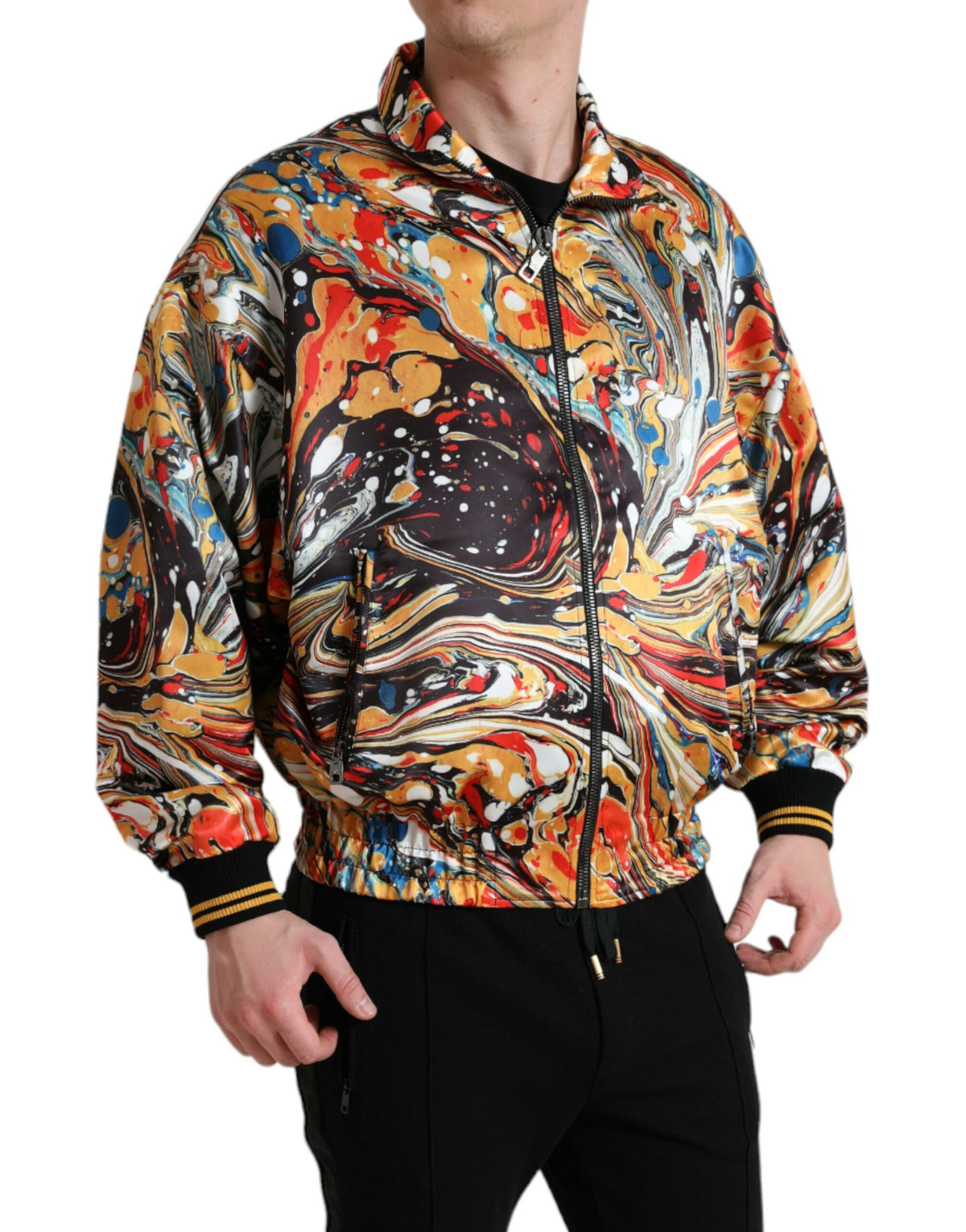 New Dolce & Gabbana Multicolor Abstract Polyester Bomber Jacket