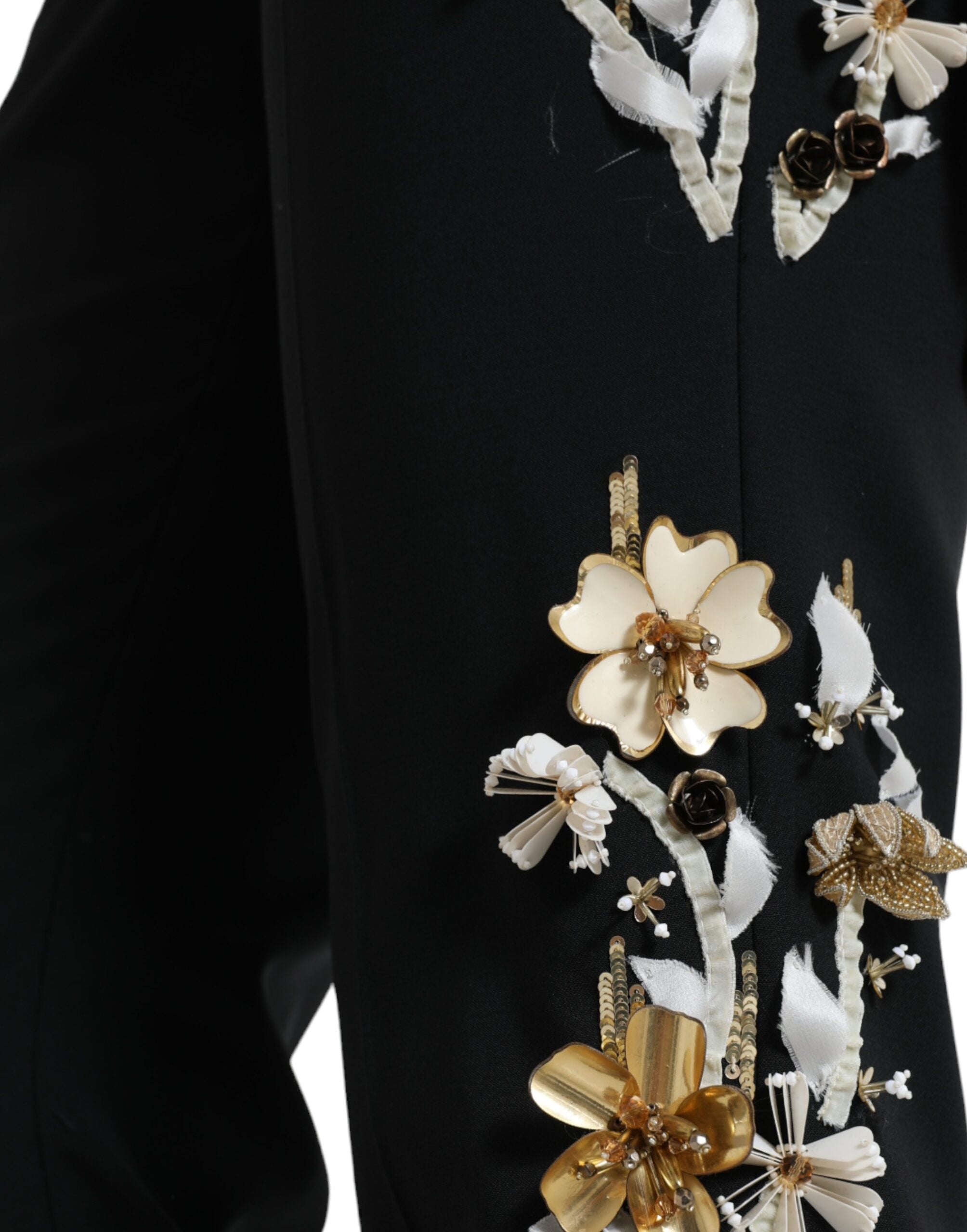 New Dolce & Gabbana Black Floral Applique High Waist Tapered Pants