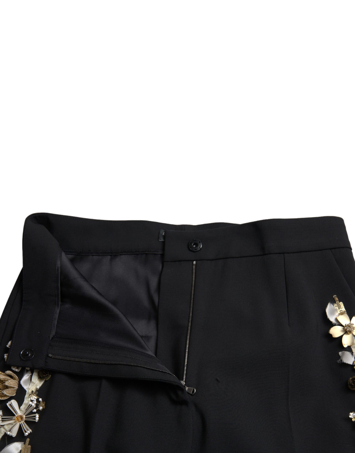 New Dolce & Gabbana Black Floral Applique High Waist Tapered Pants