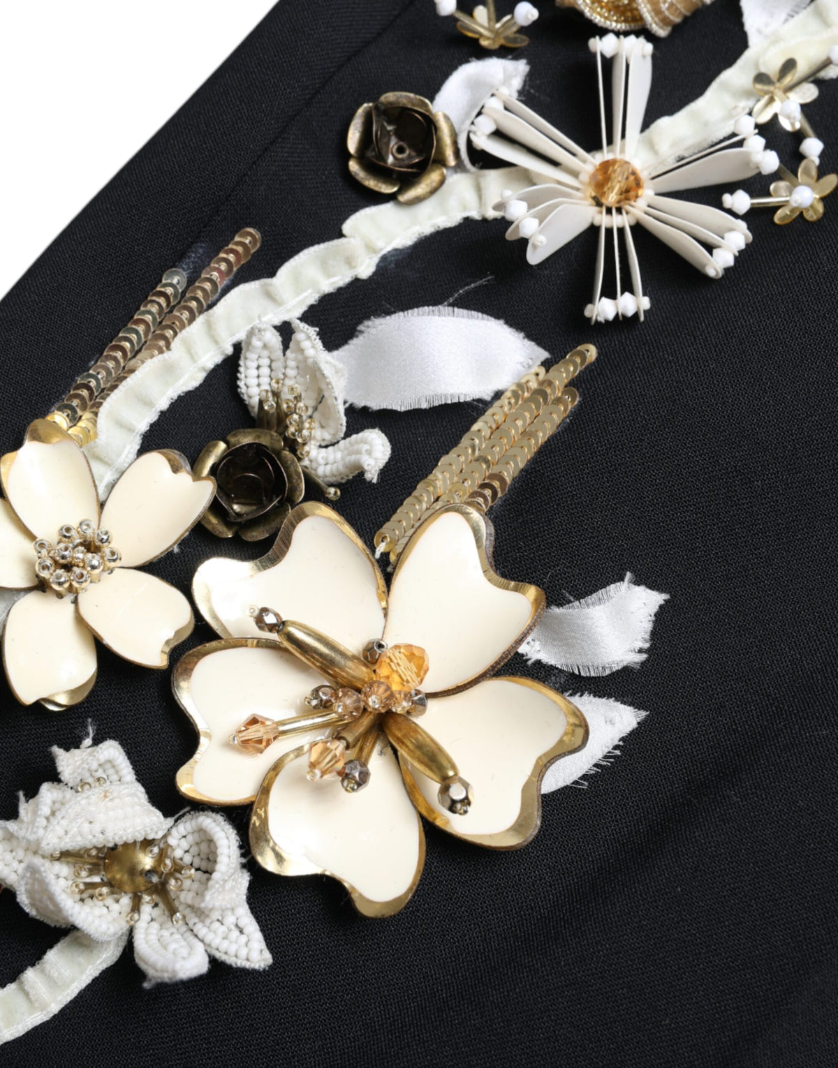 New Dolce & Gabbana Black Floral Applique High Waist Tapered Pants