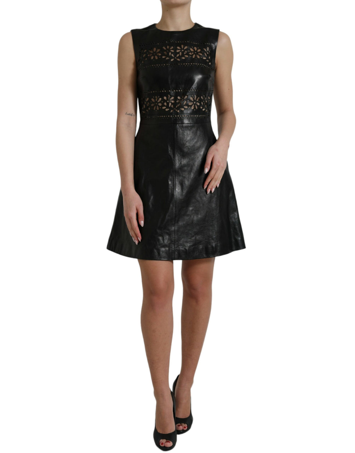 Red Valentino Shiny Black Nylon Cut Out A-line Mini Dress