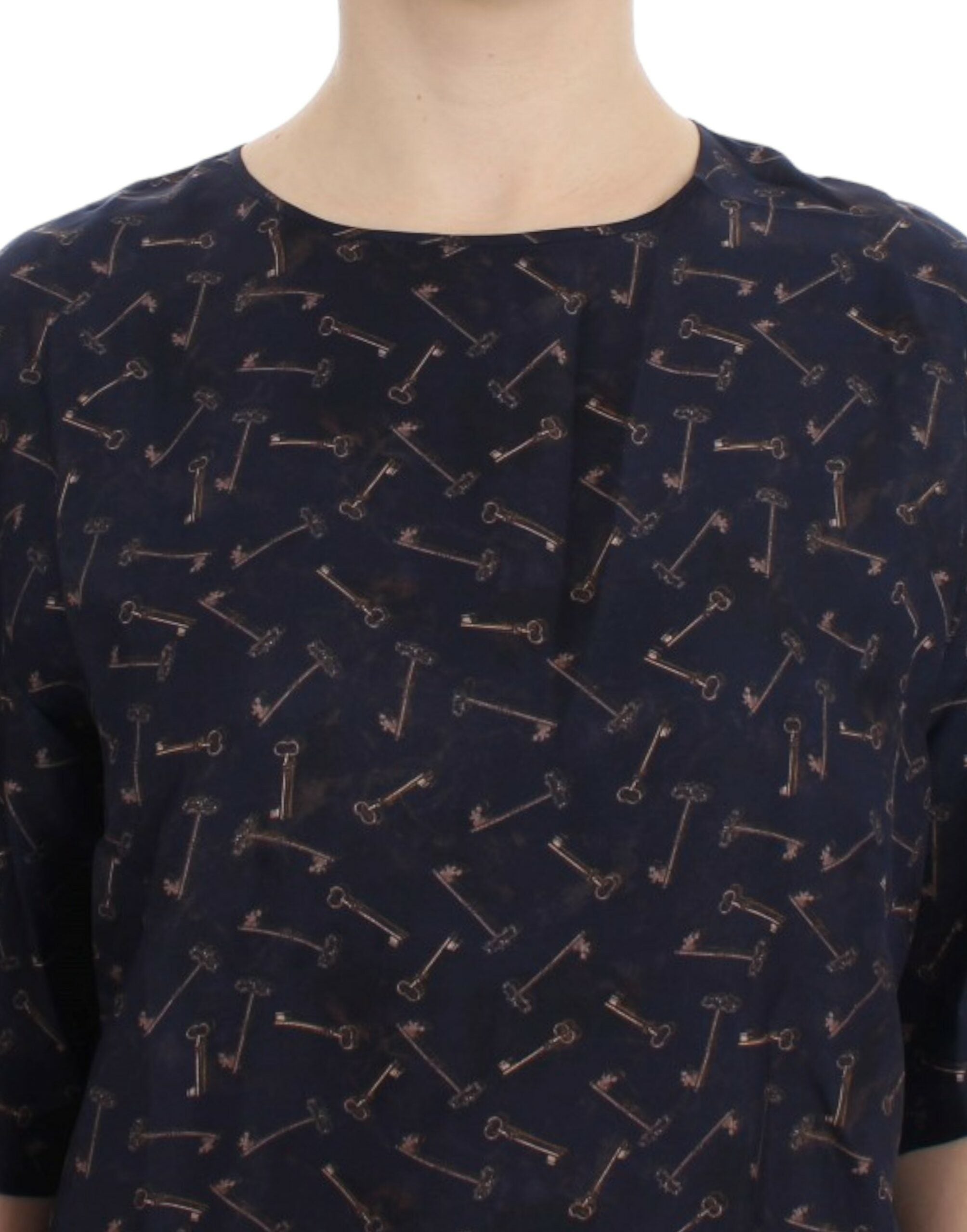 Dolce & Gabbana Blue gold key print silk blouse - PreLoved & Luxe