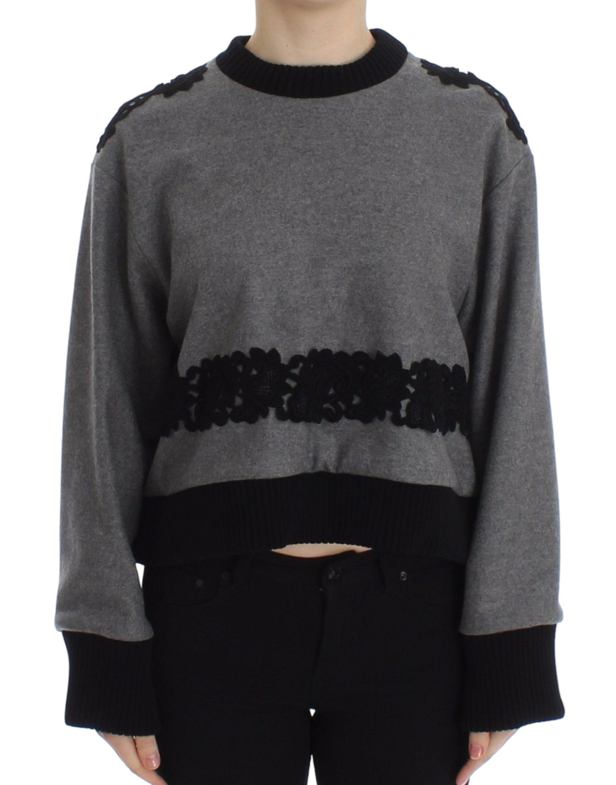 Dolce & Gabbana Gray Black Lace Wool Cashmere Sweater - PreLoved & Luxe