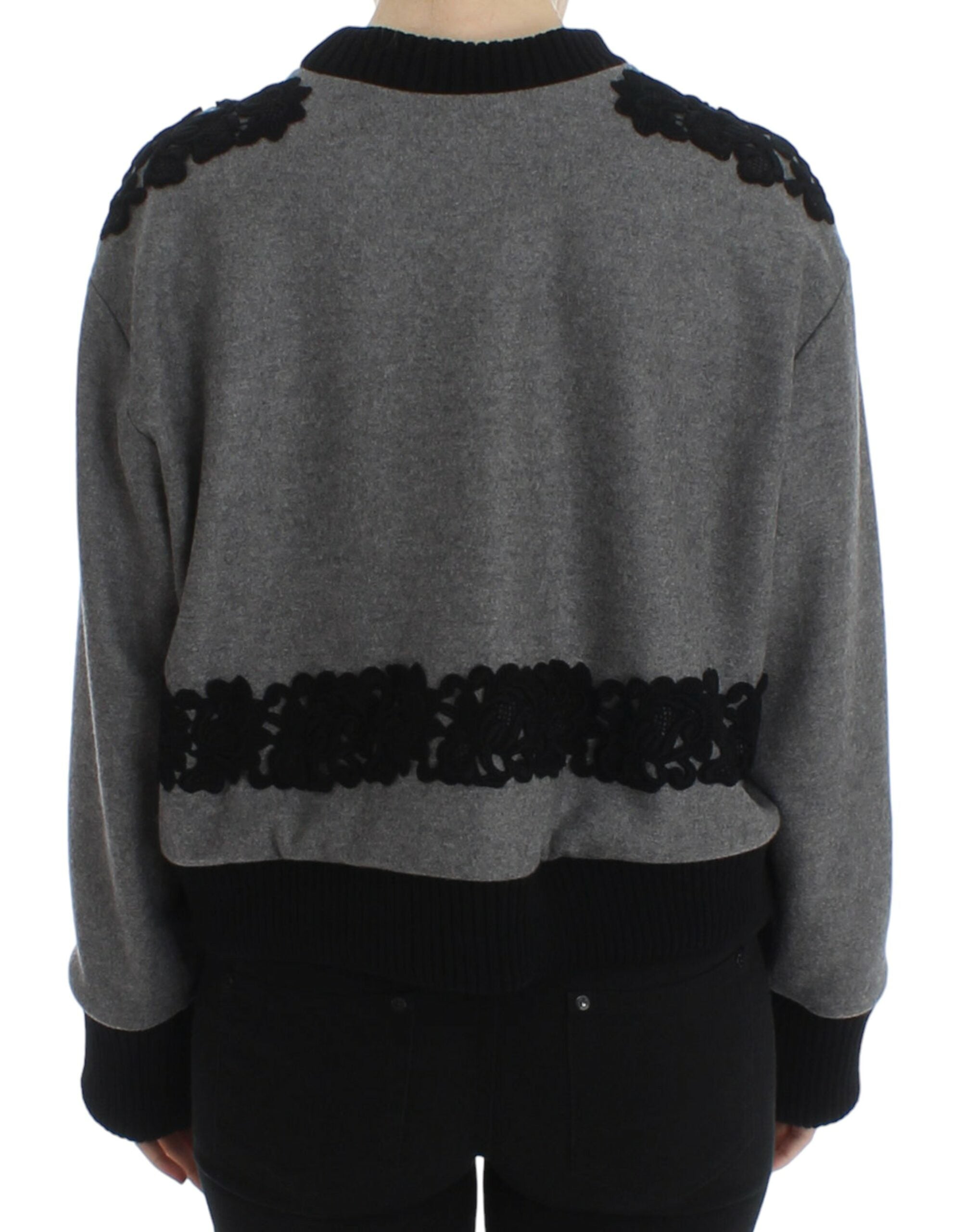 Dolce & Gabbana Gray Black Lace Wool Cashmere Sweater - PreLoved & Luxe