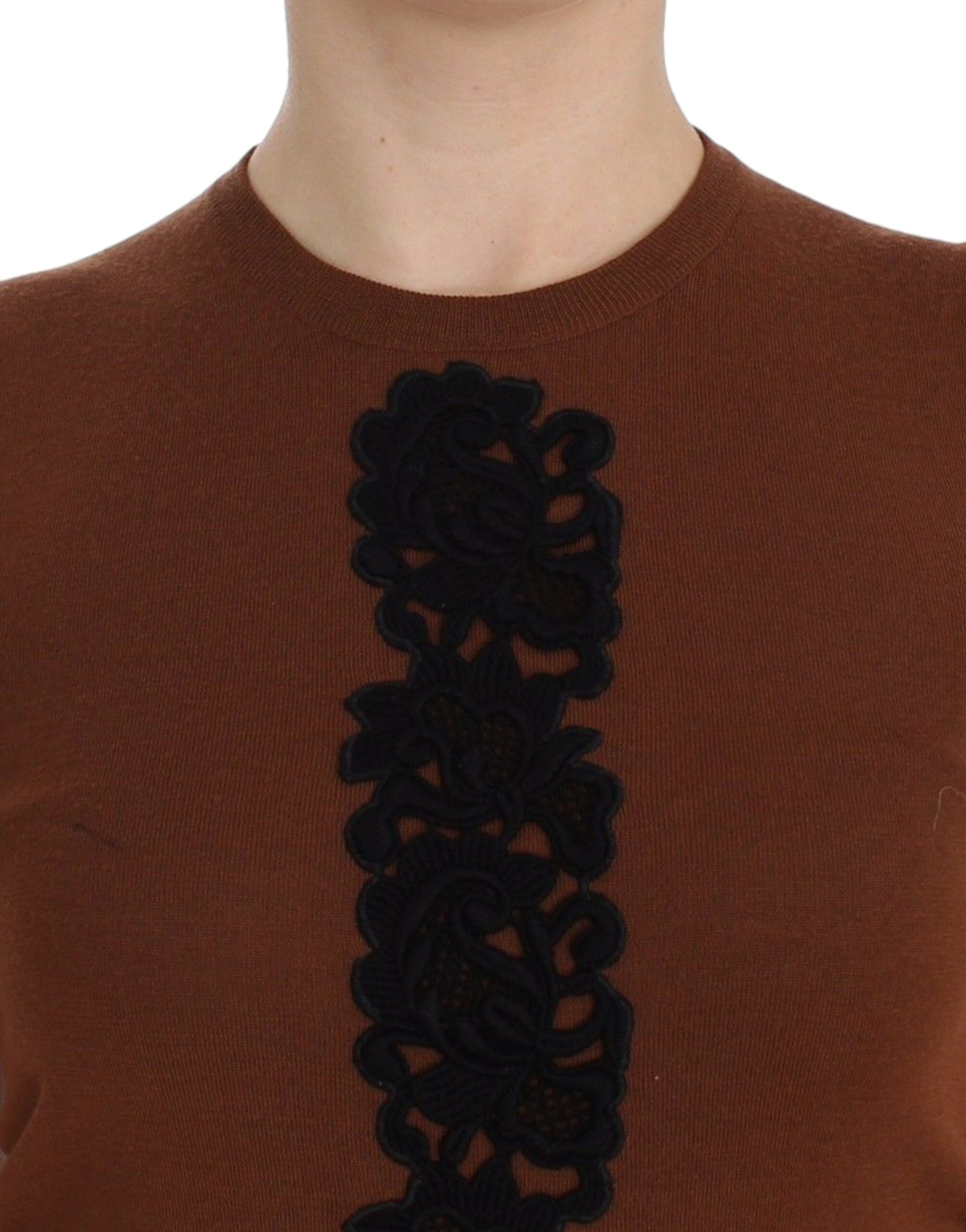 Dolce & Gabbana Brown Wool Black Lace Vest Sweater Top - PreLoved & Luxe