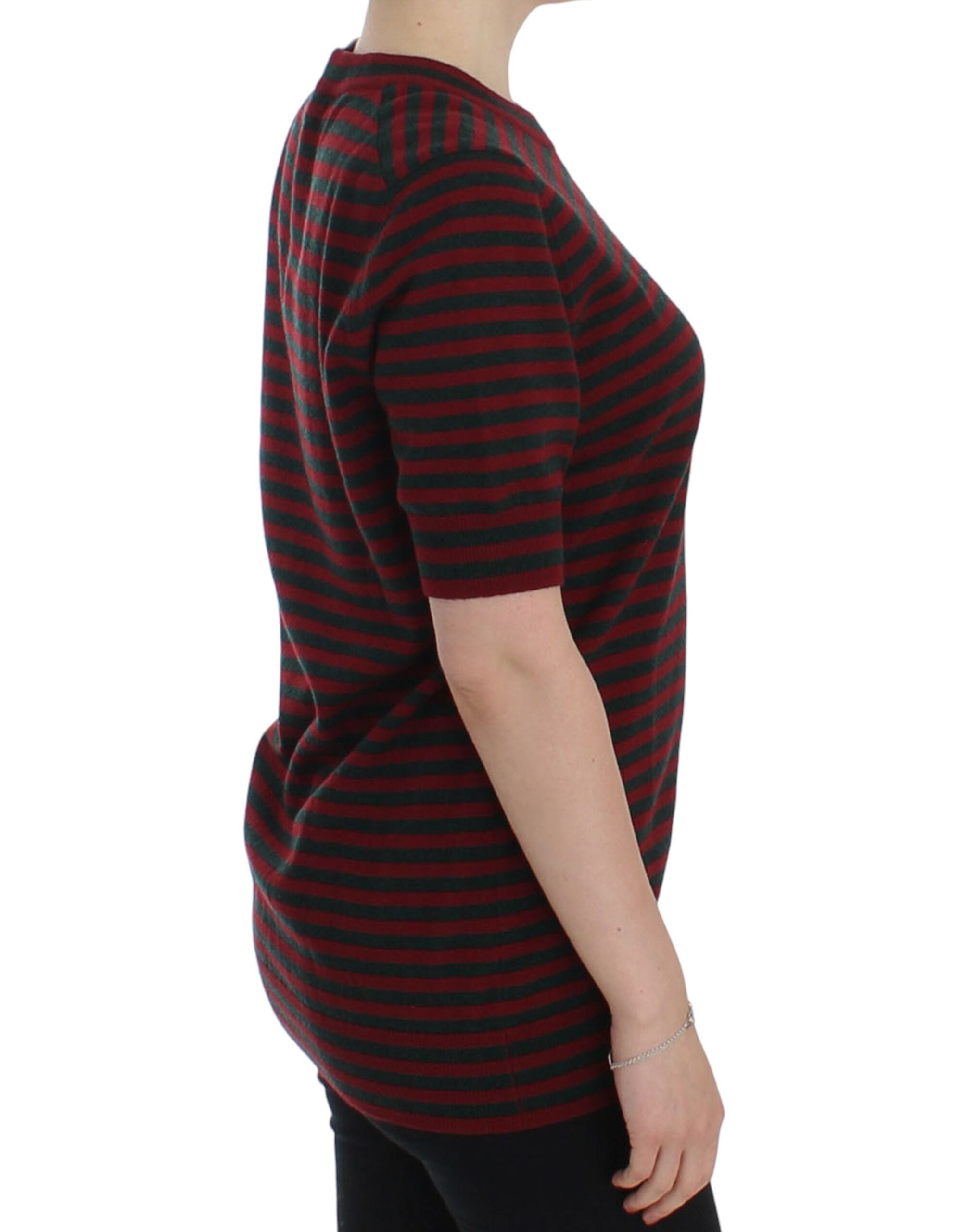Dolce & Gabbana Red Gray Cashmere Short Sleeve Sweater - PreLoved & Luxe