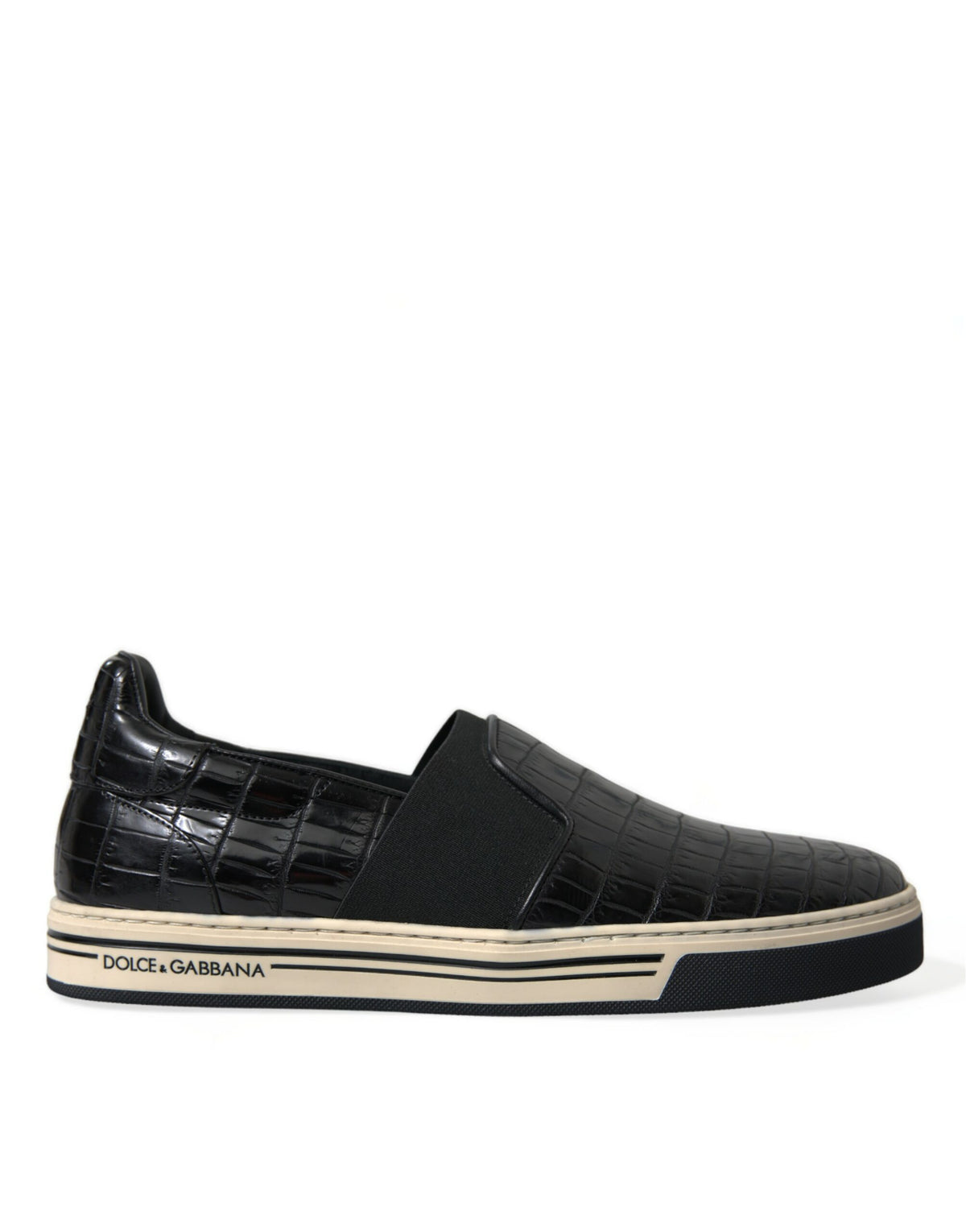 New Dolce & Gabbana Black Croc Exotic Leather Sneakers Shoes