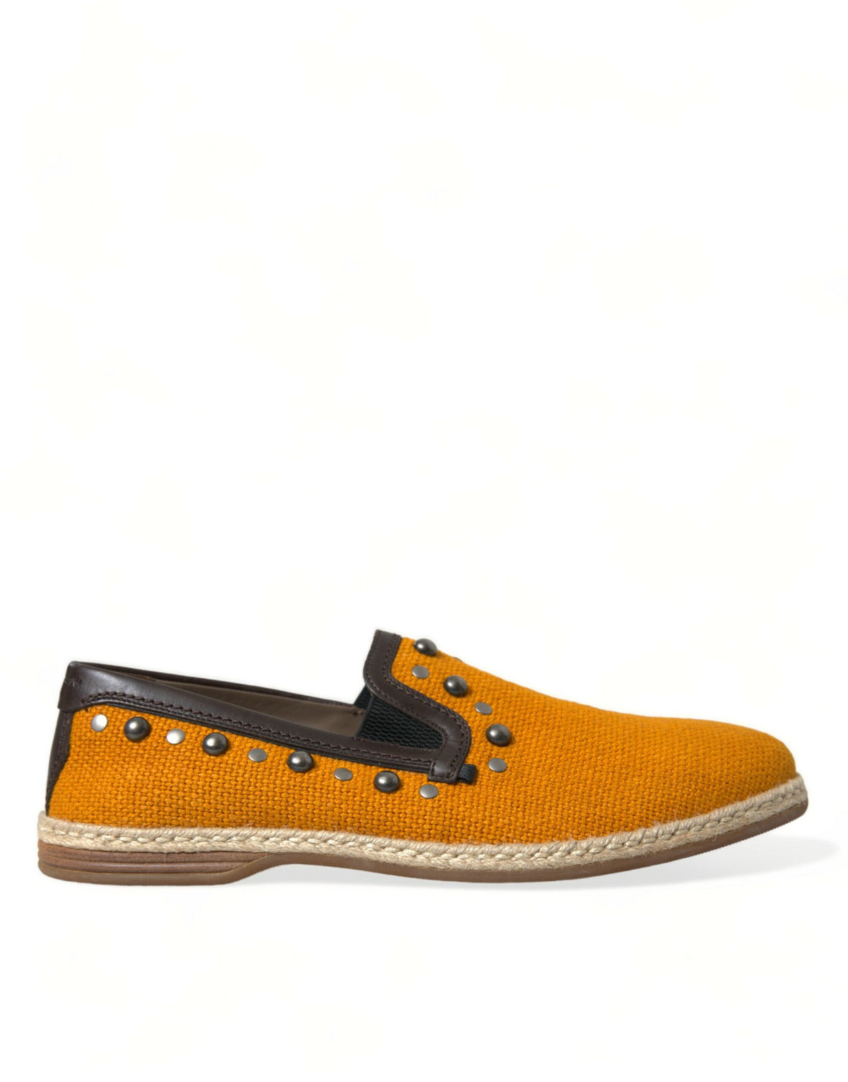 New Dolce & Gabbana Orange Linen Leather Studded Loafers Shoes