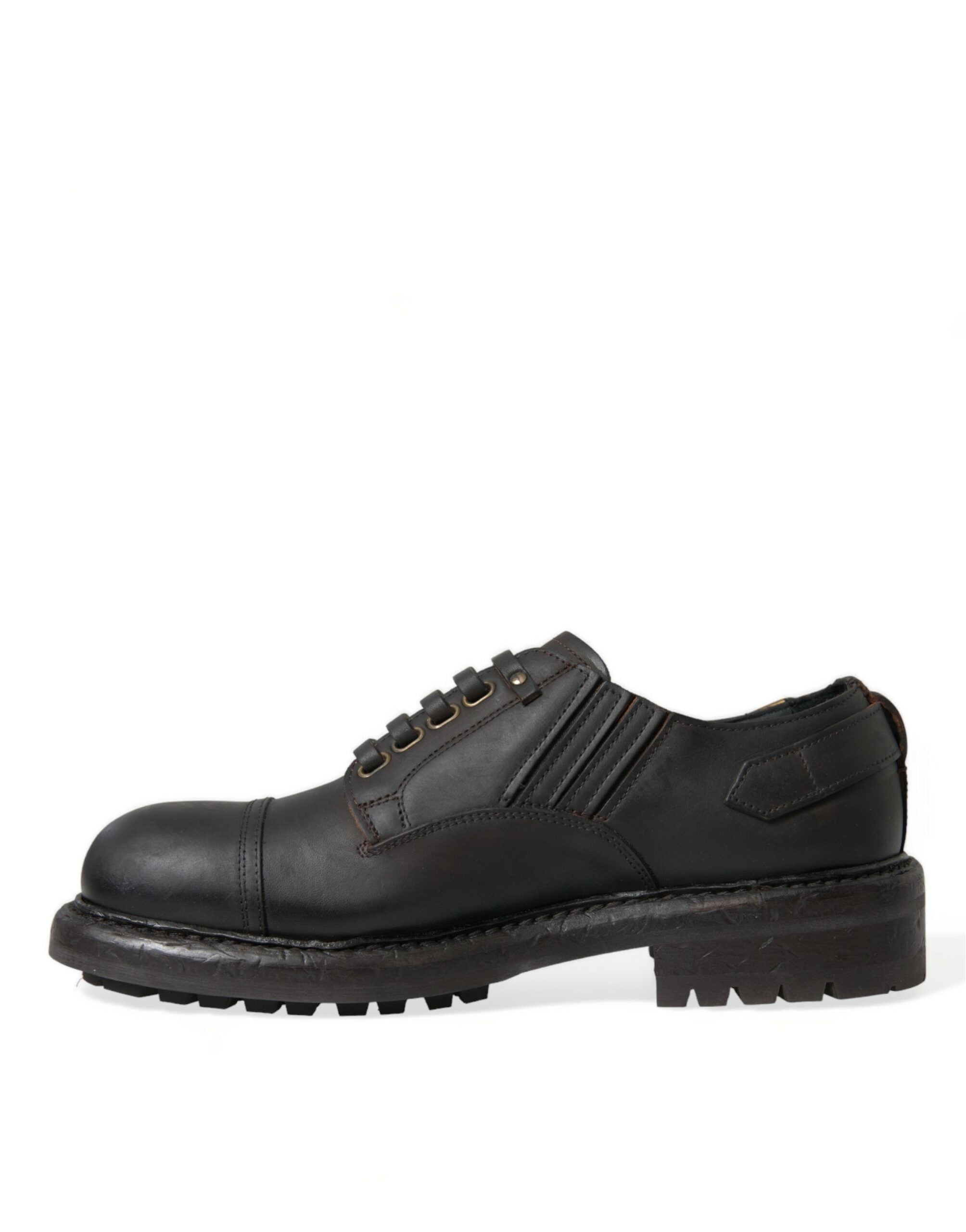 Dolce & Gabbana Brown Leather Lace Up Derby Men Dress Shoes