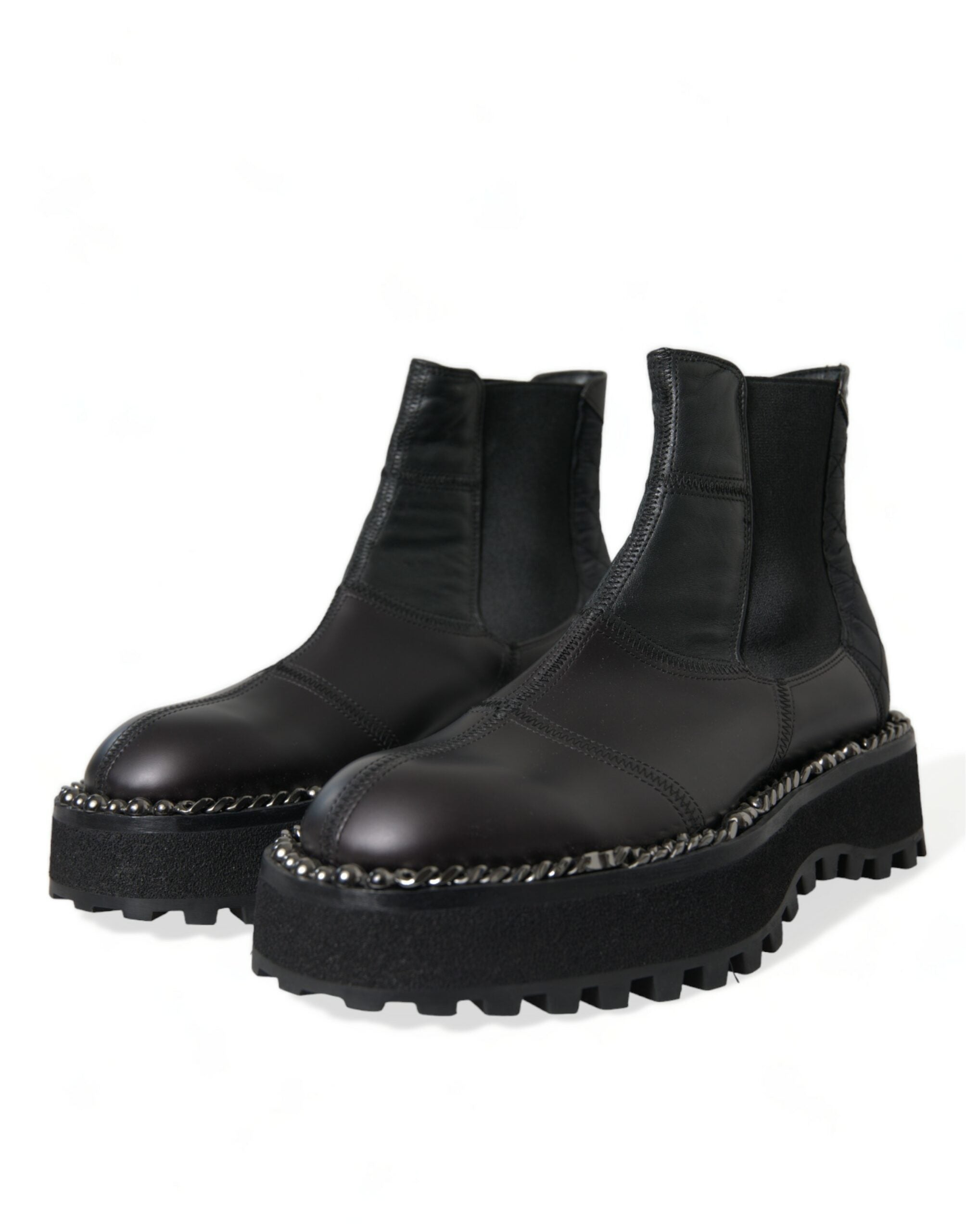 New Dolce & Gabbana Black Leather Slip On Stretch Chelsea Boots Shoes