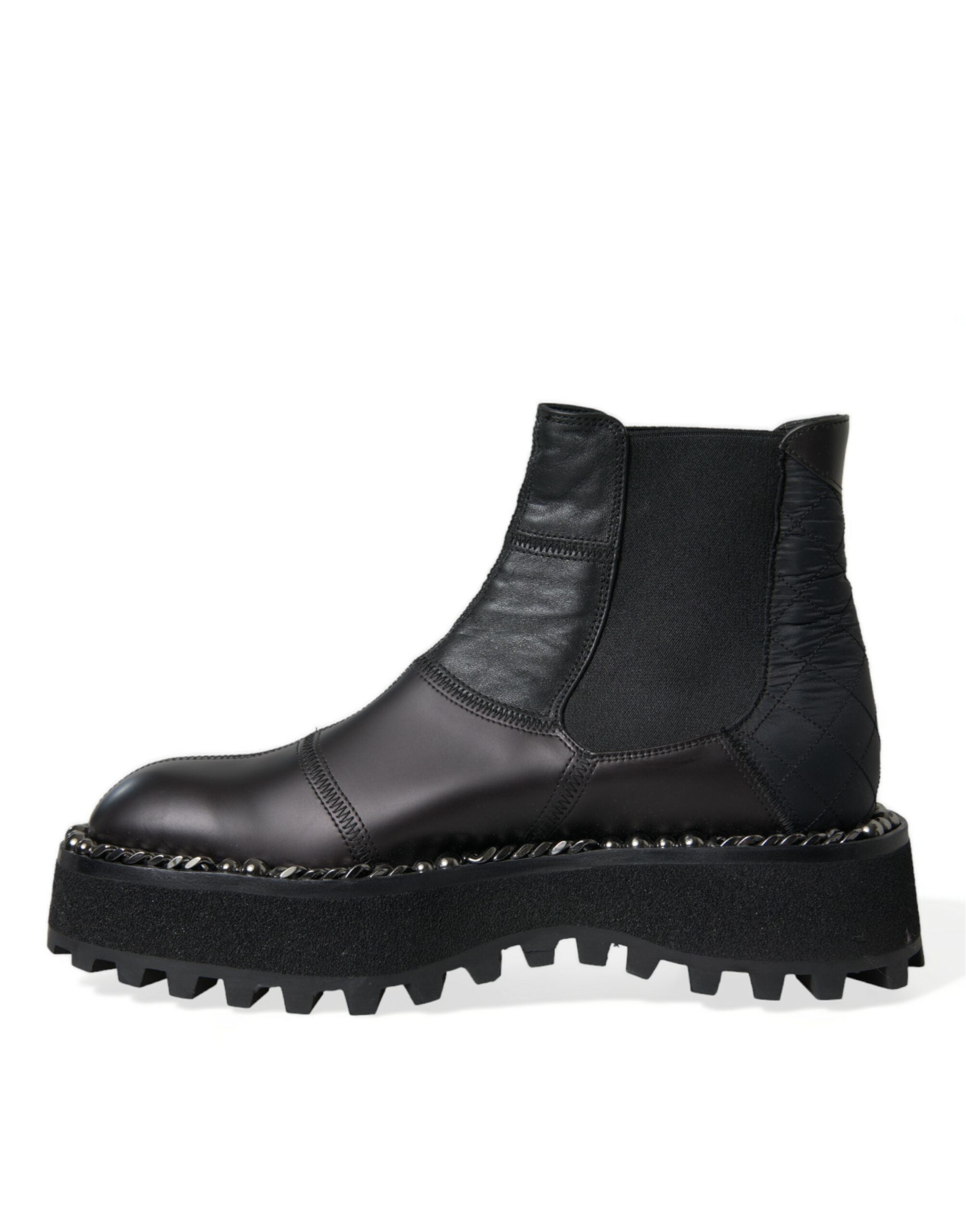 New Dolce & Gabbana Black Leather Slip On Stretch Chelsea Boots Shoes