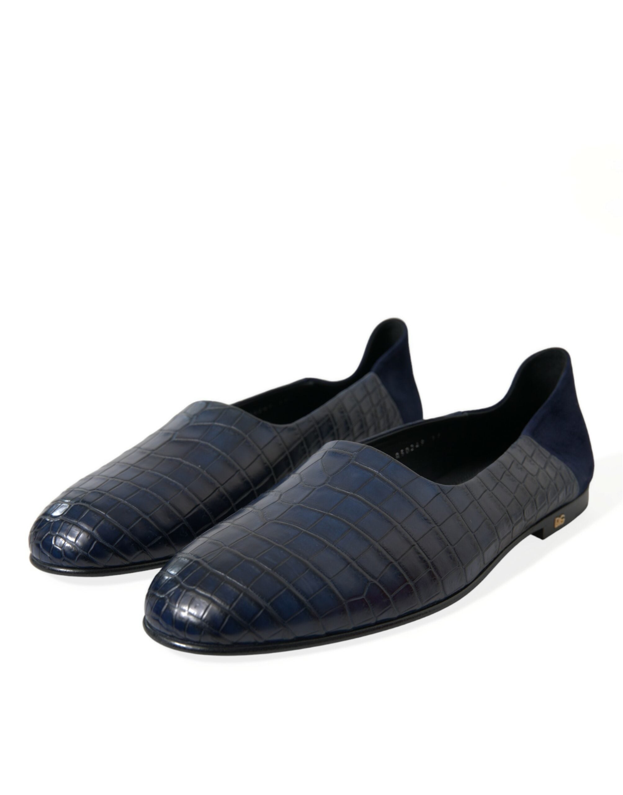 New Dolce & Gabbana Blue Crocodile Leather Loafers Slip On Shoes