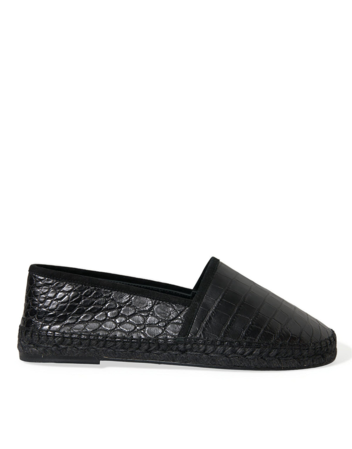 New Dolce & Gabbana Black Exotic Leather Espadrilles Slip On Shoes