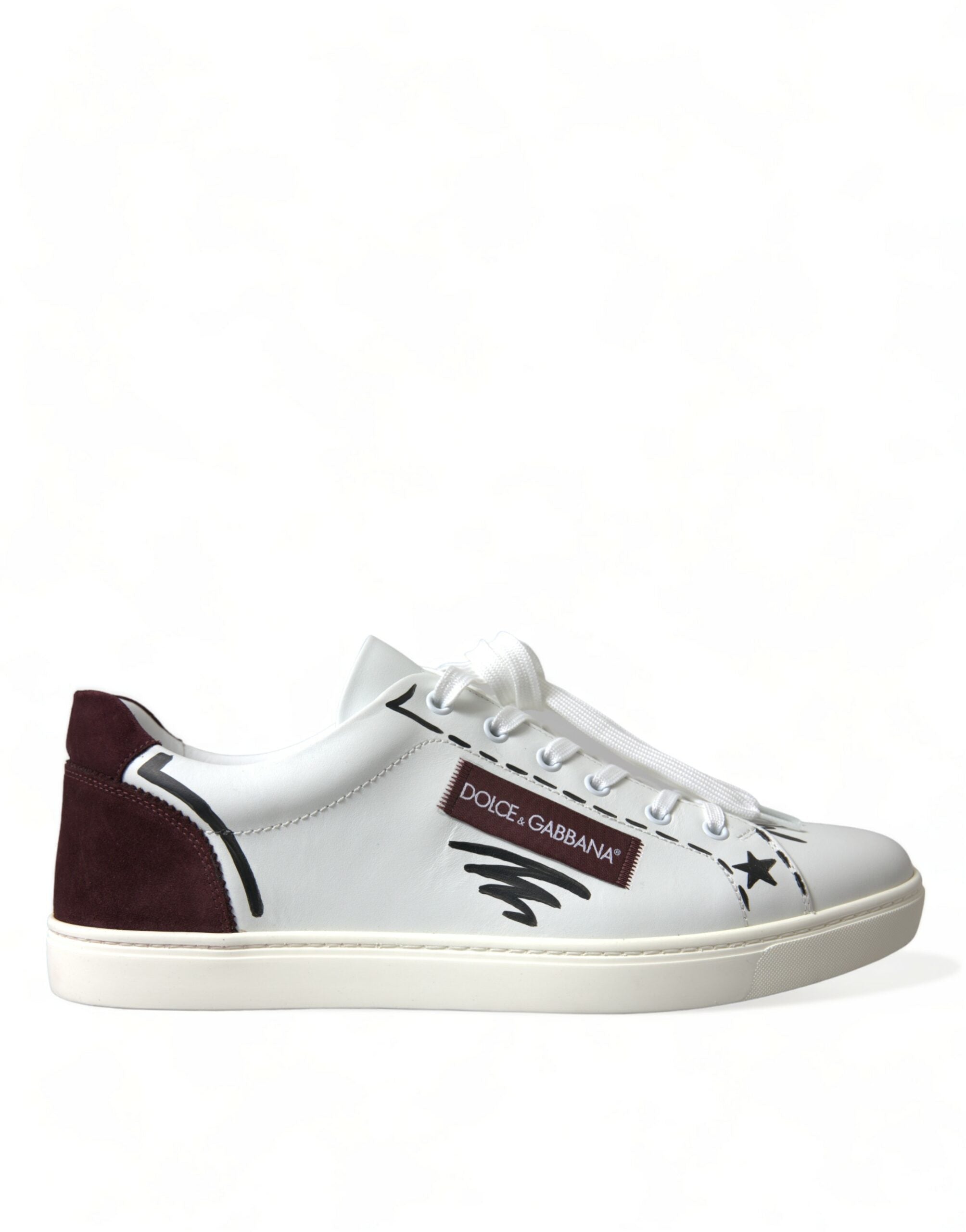 New Dolce & Gabbana White Bordeaux Leather Logo Low Top Sneakers Shoes