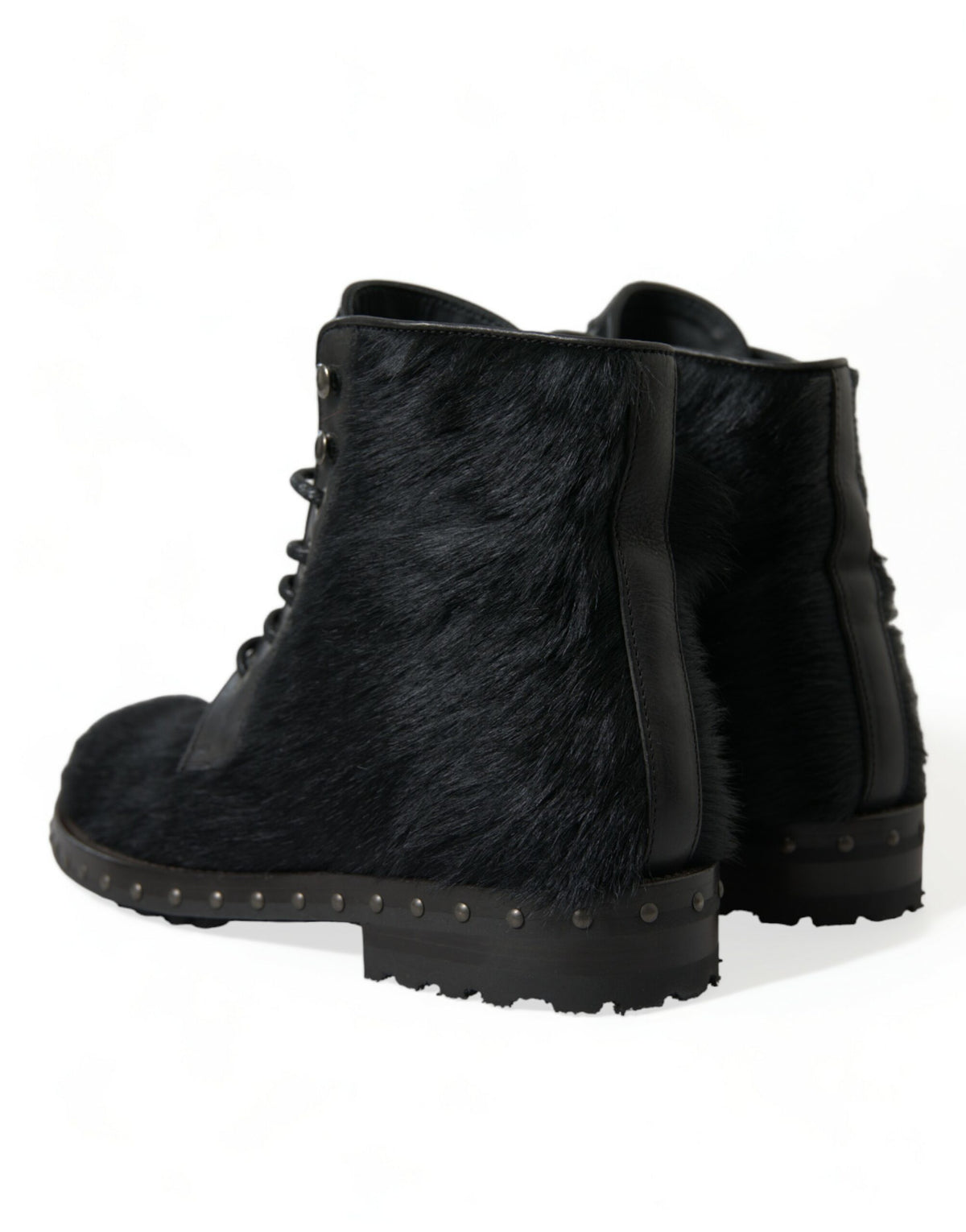 New Dolce & Gabbana Black Pony Style Leather Mid Calf Boots Shoes