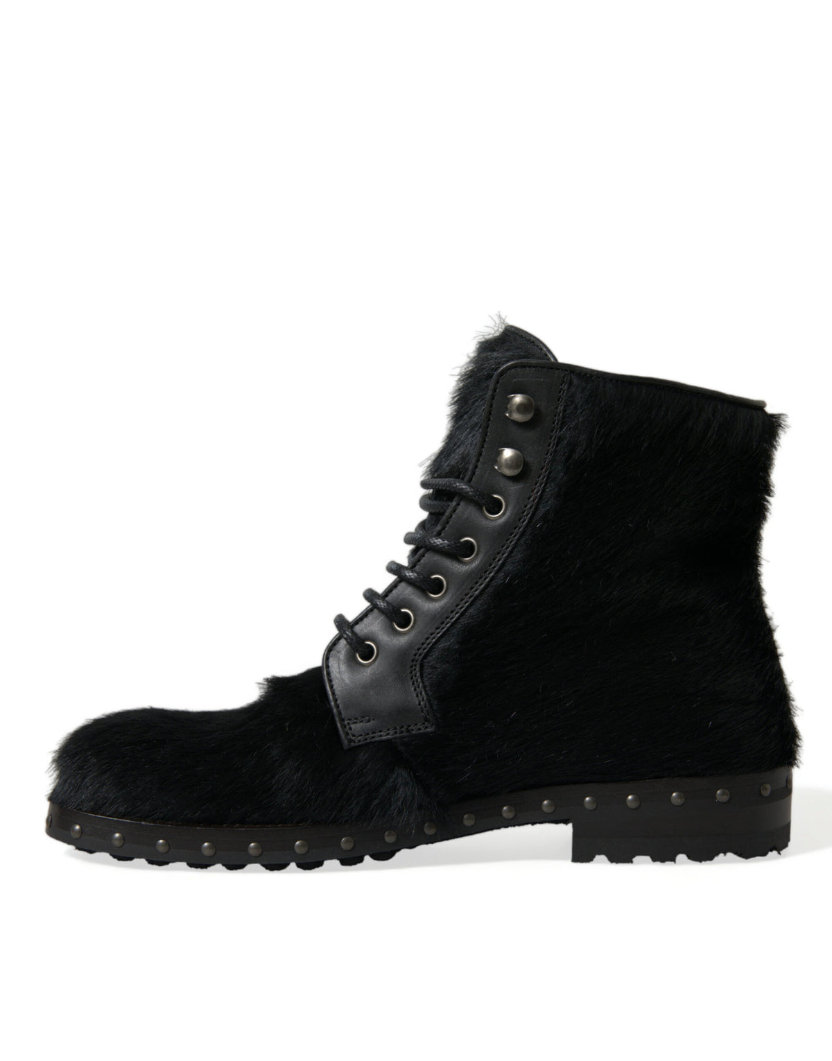 New Dolce & Gabbana Black Pony Style Leather Mid Calf Boots Shoes