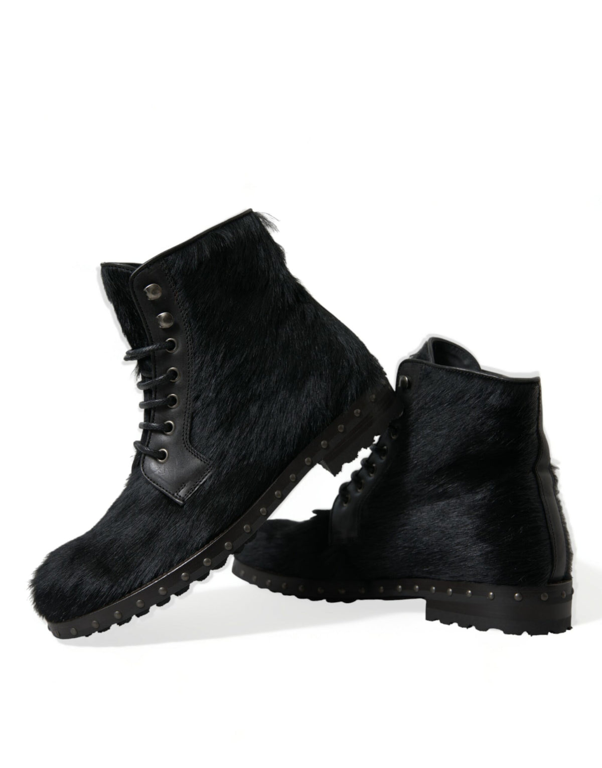 New Dolce & Gabbana Black Pony Style Leather Mid Calf Boots Shoes