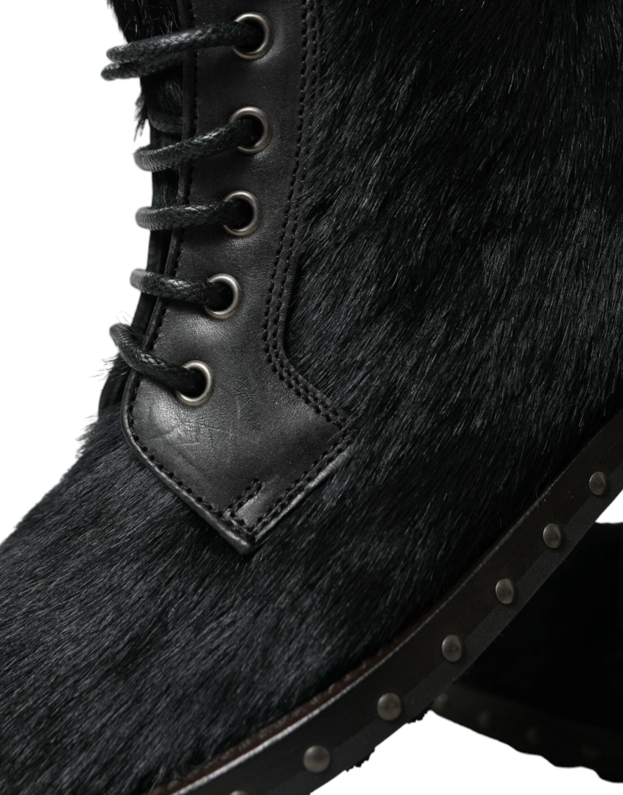 New Dolce & Gabbana Black Pony Style Leather Mid Calf Boots Shoes