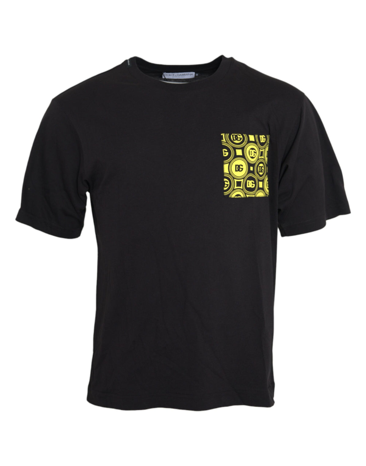 New Dolce & Gabbana Black Printed Pocket Cotton Crewneck T-shirt