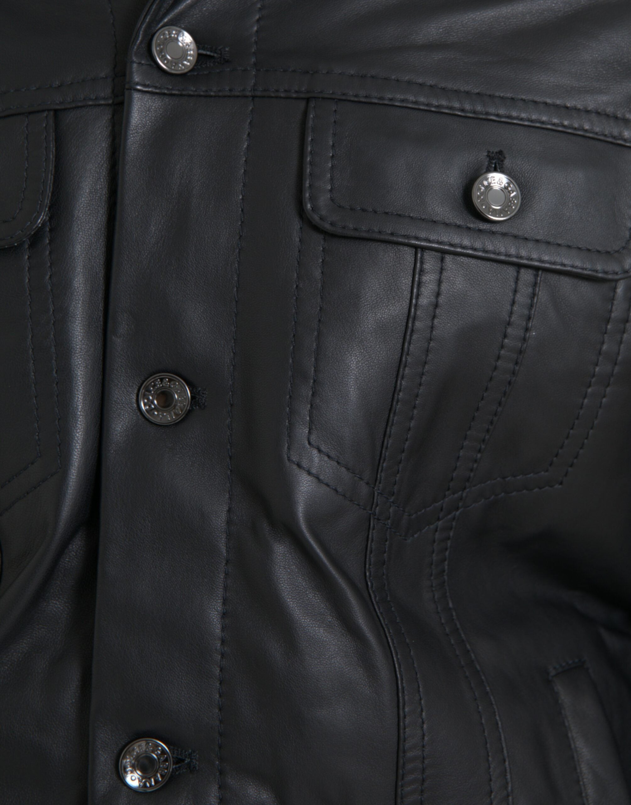 New Dolce & Gabbana Black Leather Fur Collar Biker Coat Jacket