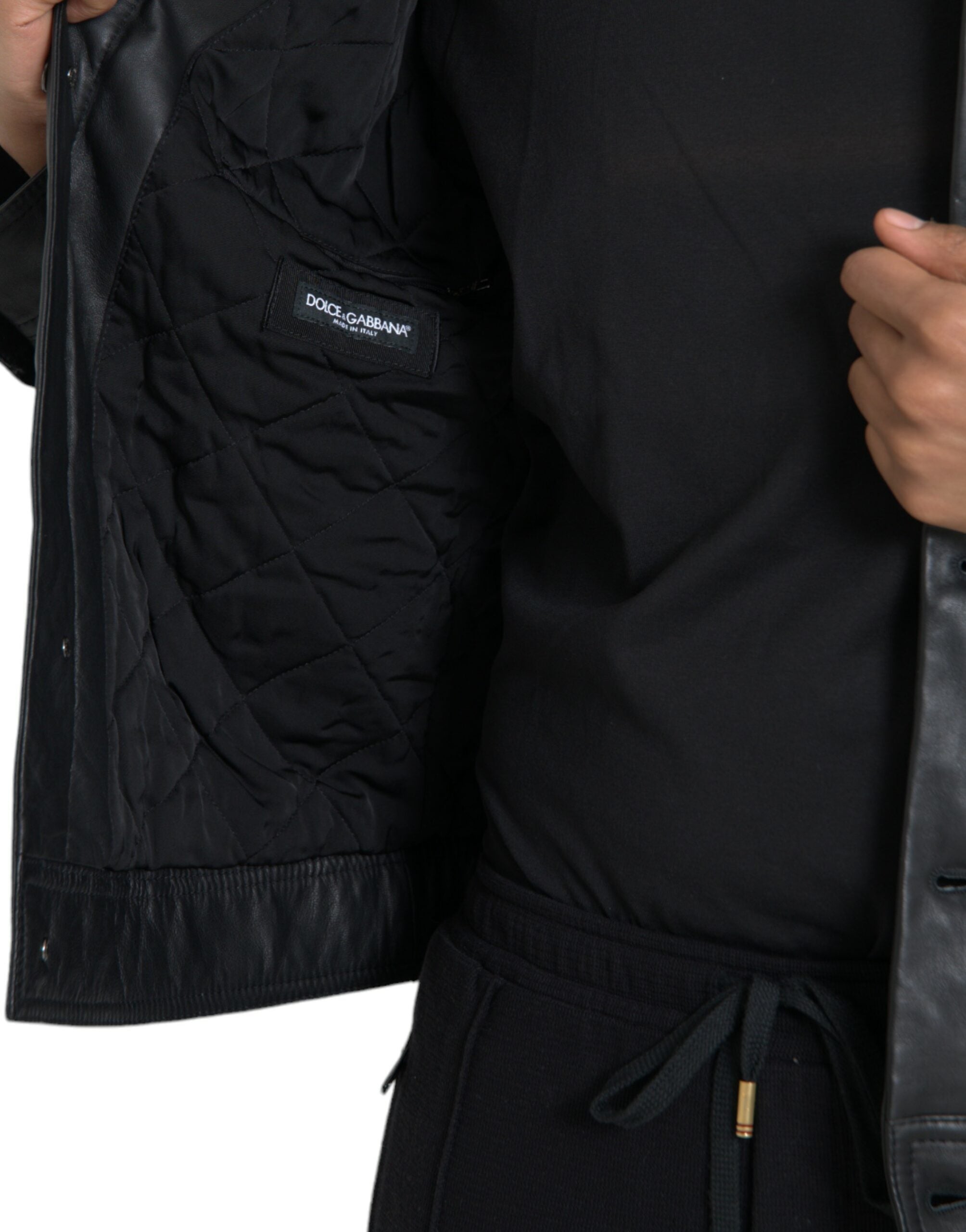 New Dolce & Gabbana Black Leather Fur Collar Biker Coat Jacket