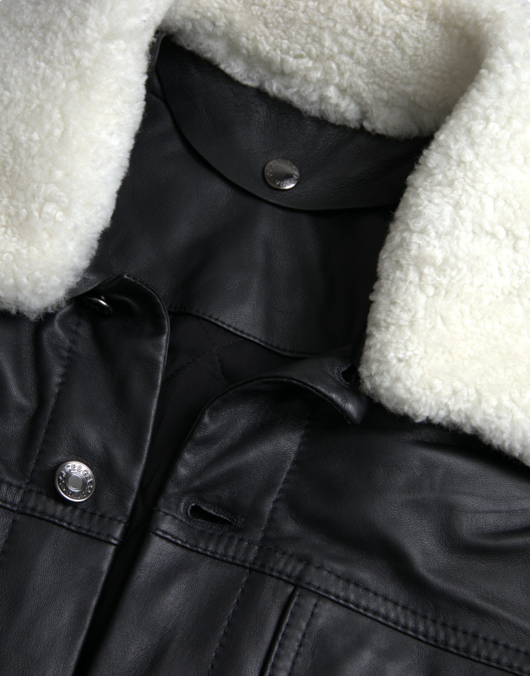 New Dolce & Gabbana Black Leather Fur Collar Biker Coat Jacket