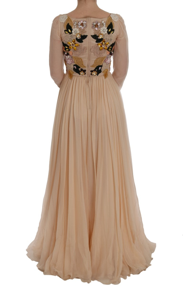 Dolce & Gabbana Pink Silk Floral Crystal Maxi Gown Dress - PreLoved & Luxe