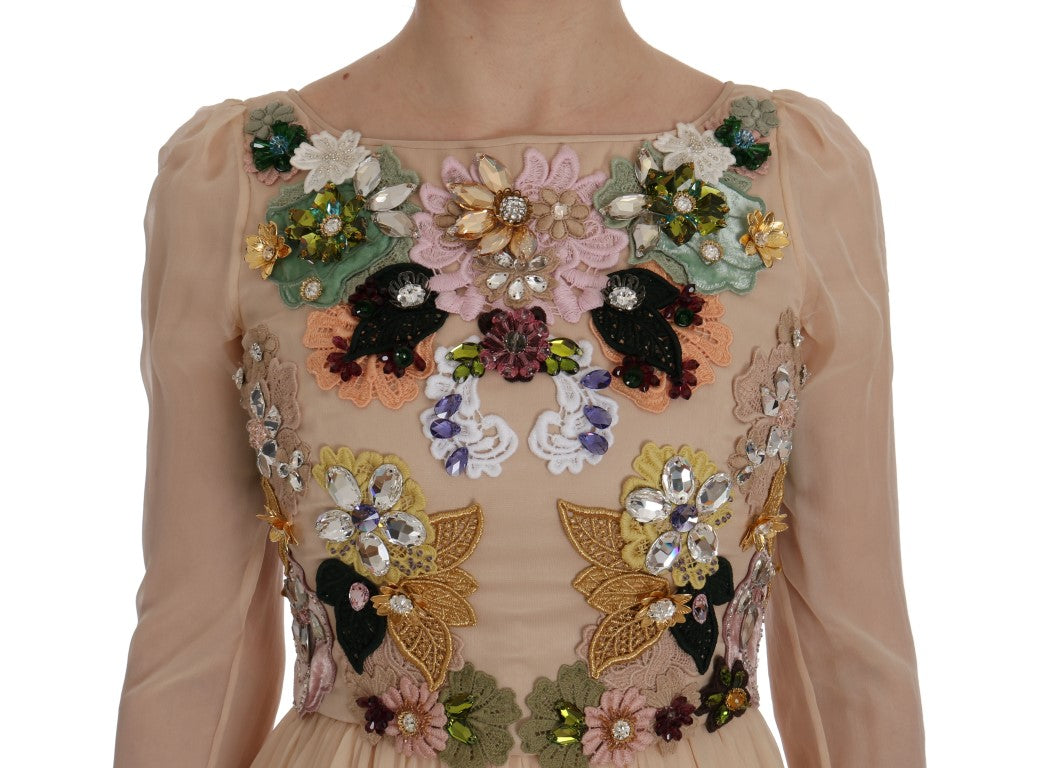 Dolce & Gabbana Pink Silk Floral Crystal Maxi Gown Dress - PreLoved & Luxe