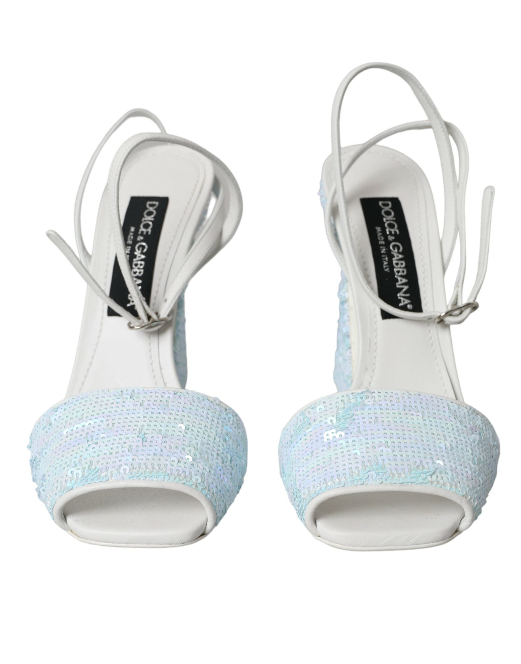 New Dolce & Gabbana Light Blue Sequin Ankle Strap Sandals Shoes