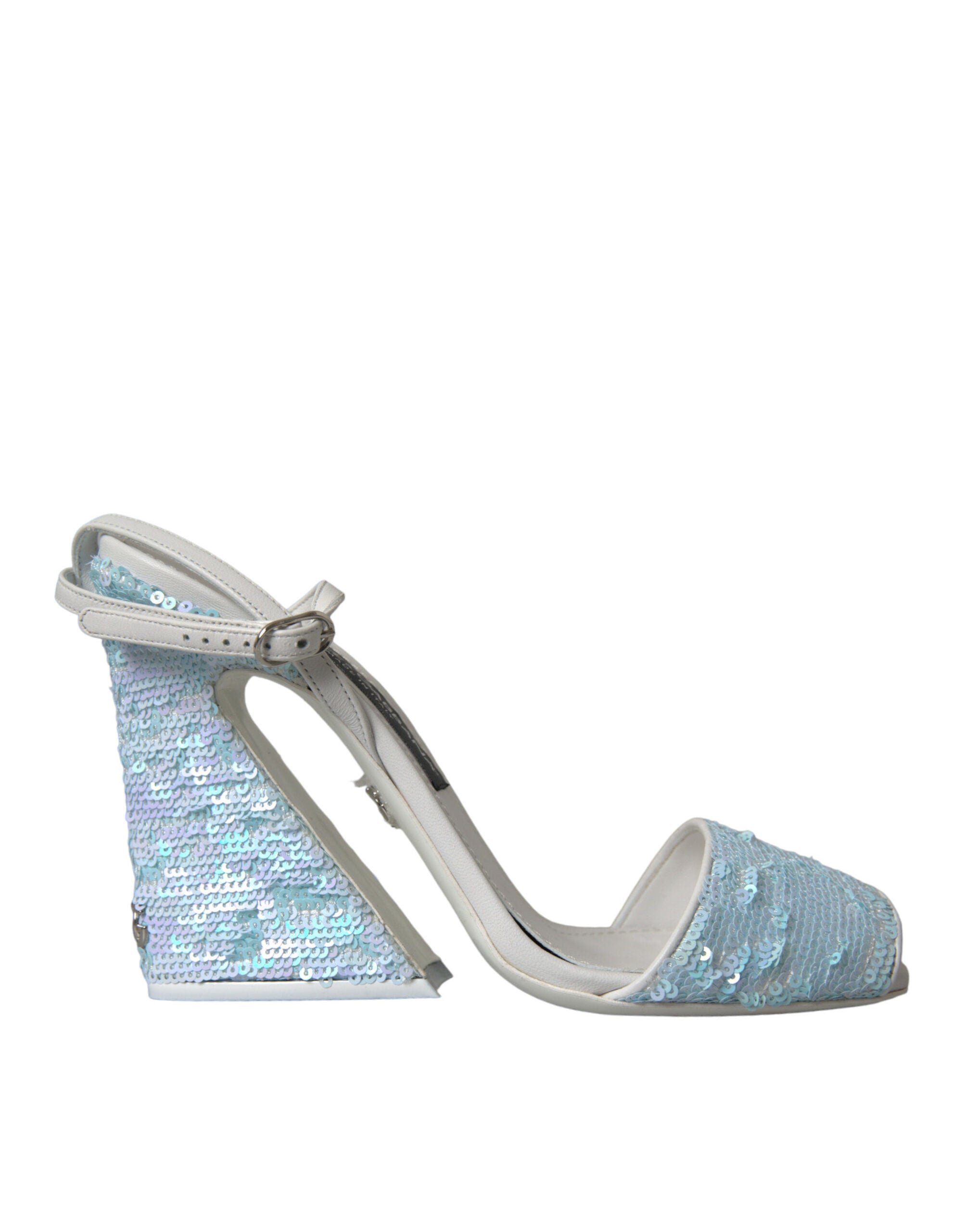 New Dolce & Gabbana Light Blue Sequin Ankle Strap Sandals Shoes