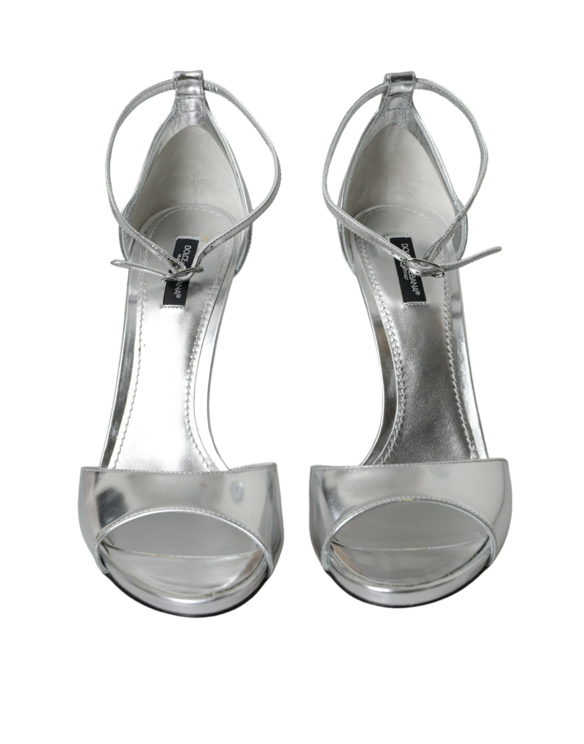 New Dolce & Gabbana Silver KEIRA Leather Heels Sandals Shoes