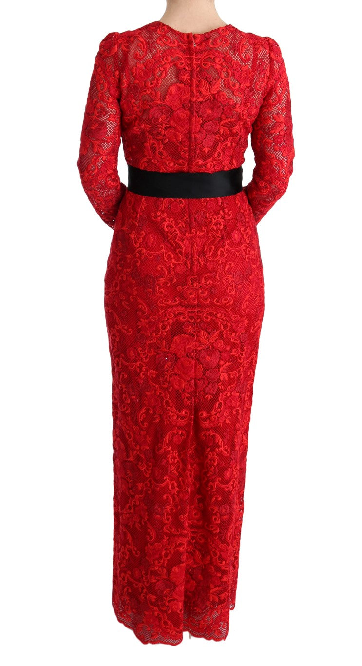 Dolce & Gabbana Red Floral Ricamo Sheath Long Dress - PreLoved & Luxe