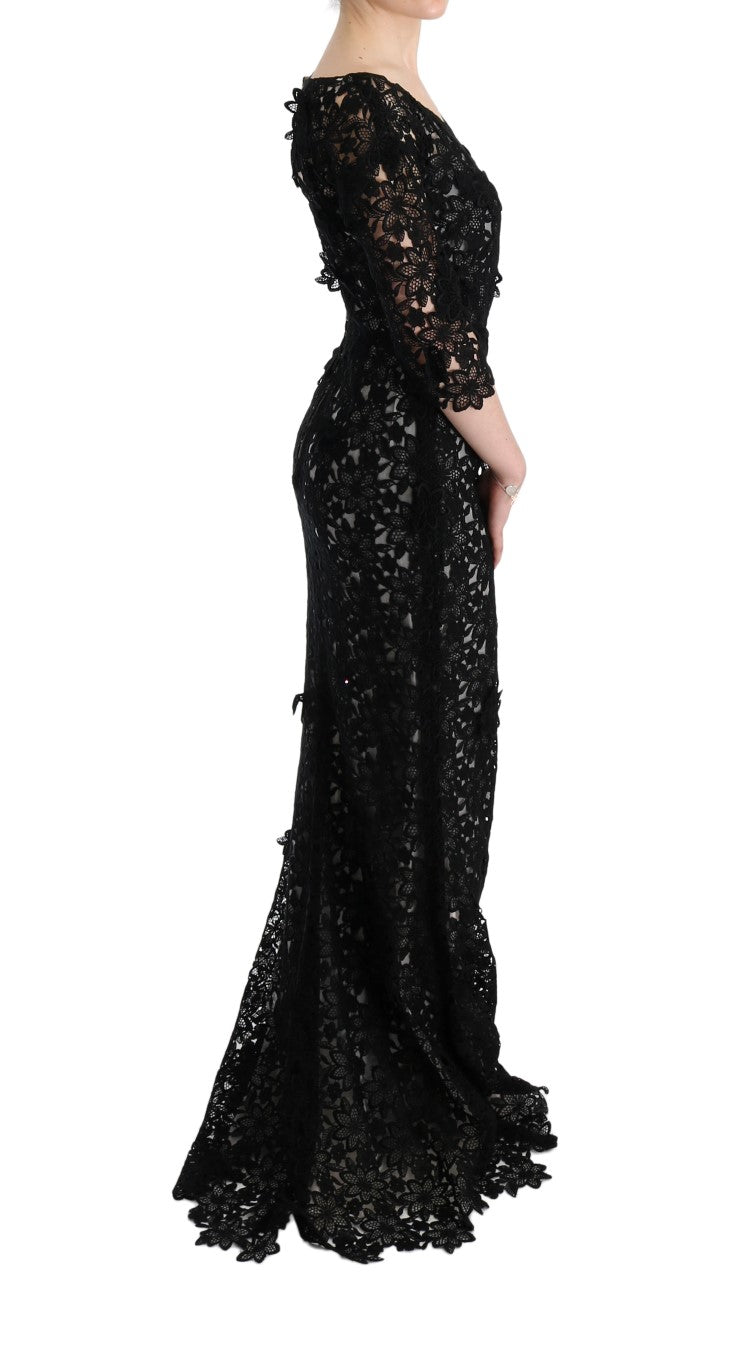 Dolce & Gabbana Black Cotton Silk Floral Long Dress - PreLoved & Luxe